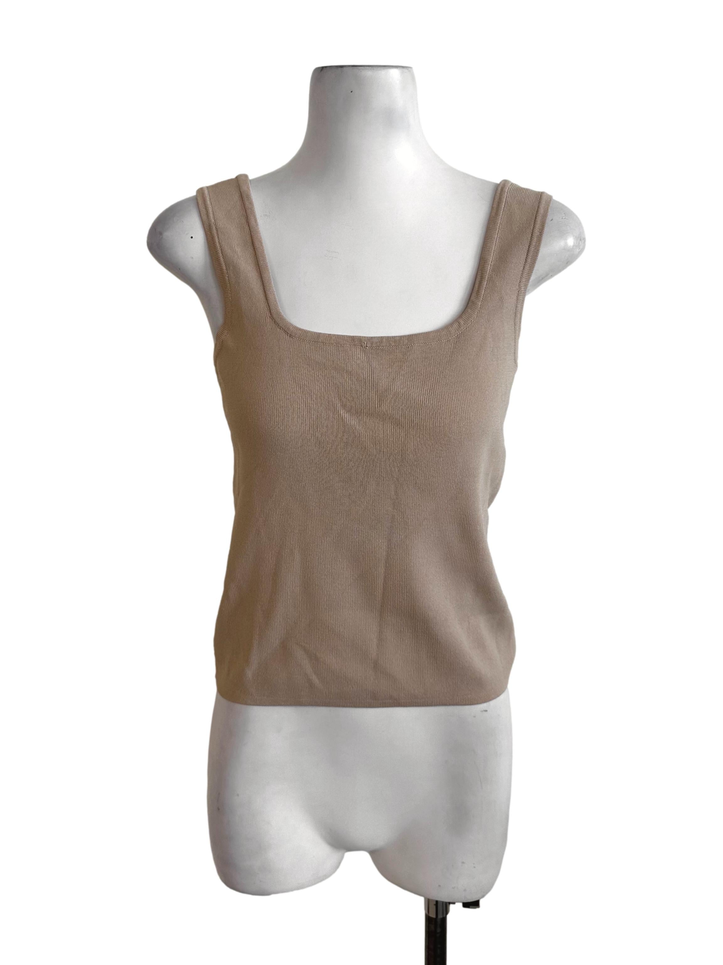 Khaki Brown Square Neck Knit Top