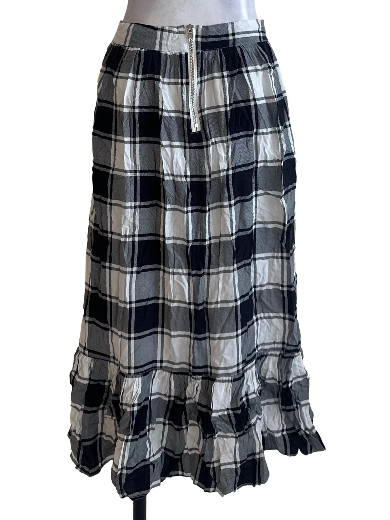 Black White Plaid Ruffle Skirt