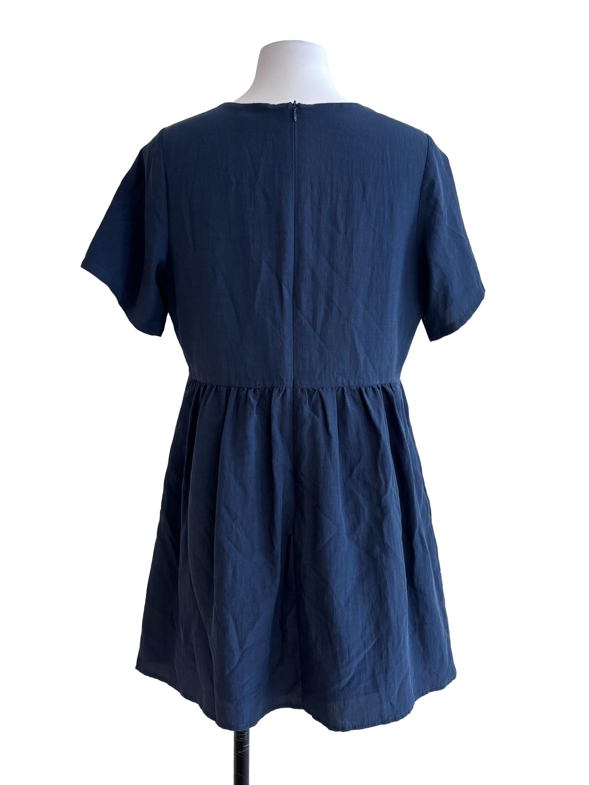 Blue V Neck Babydoll Romper Dress