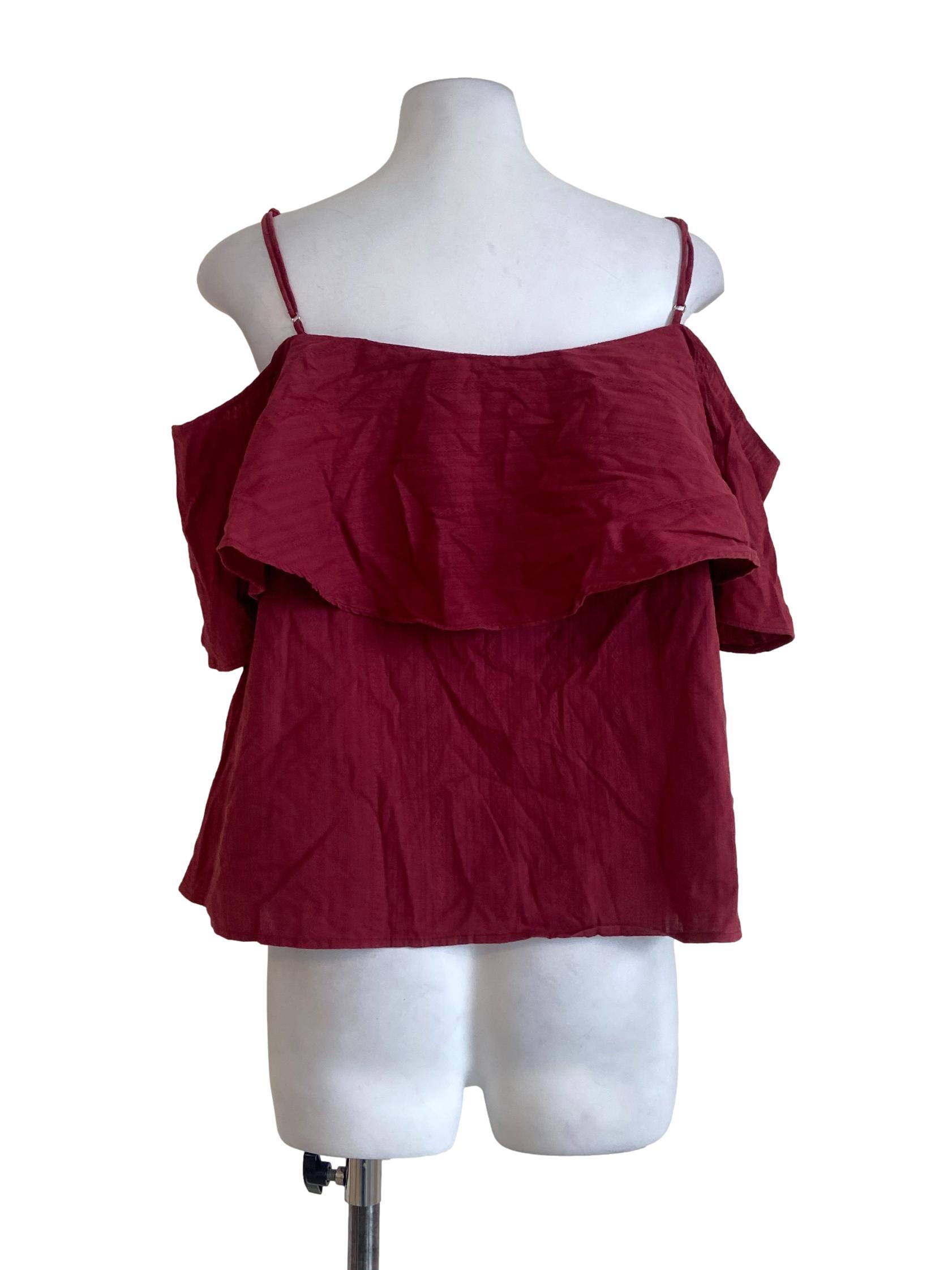 Scarlet Red Drop Shoulder Ruffled Blouse