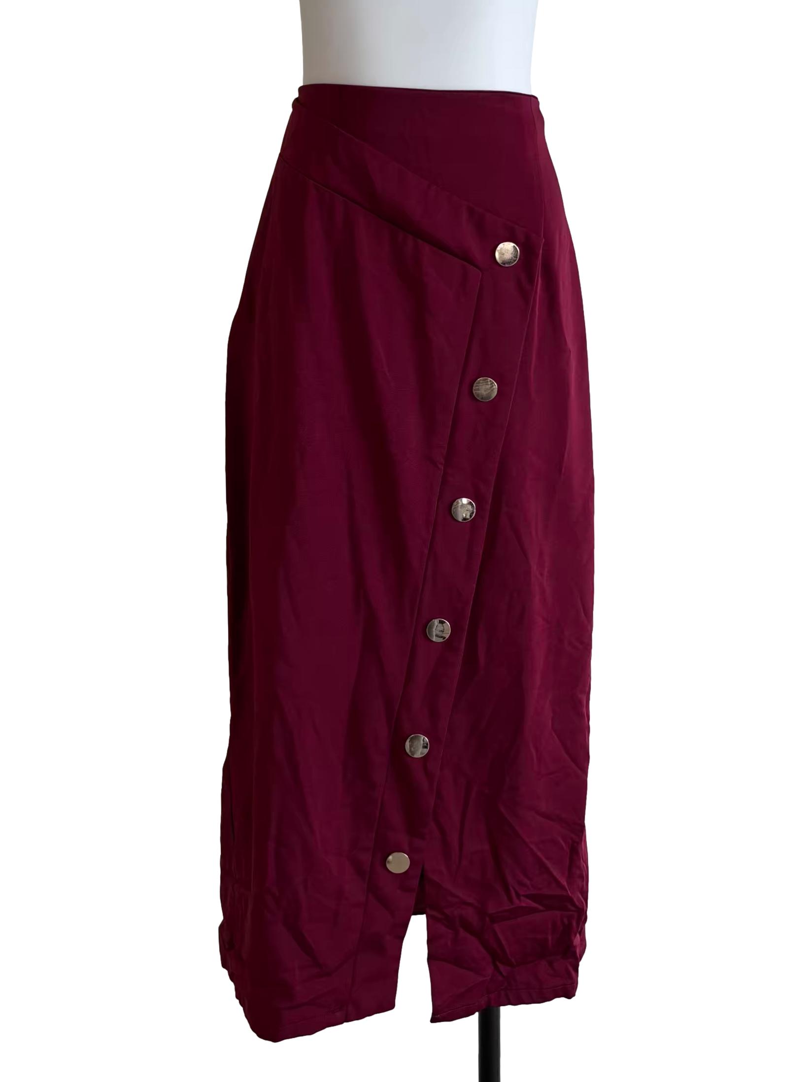 Berry Red Buttoned Midi Skirt