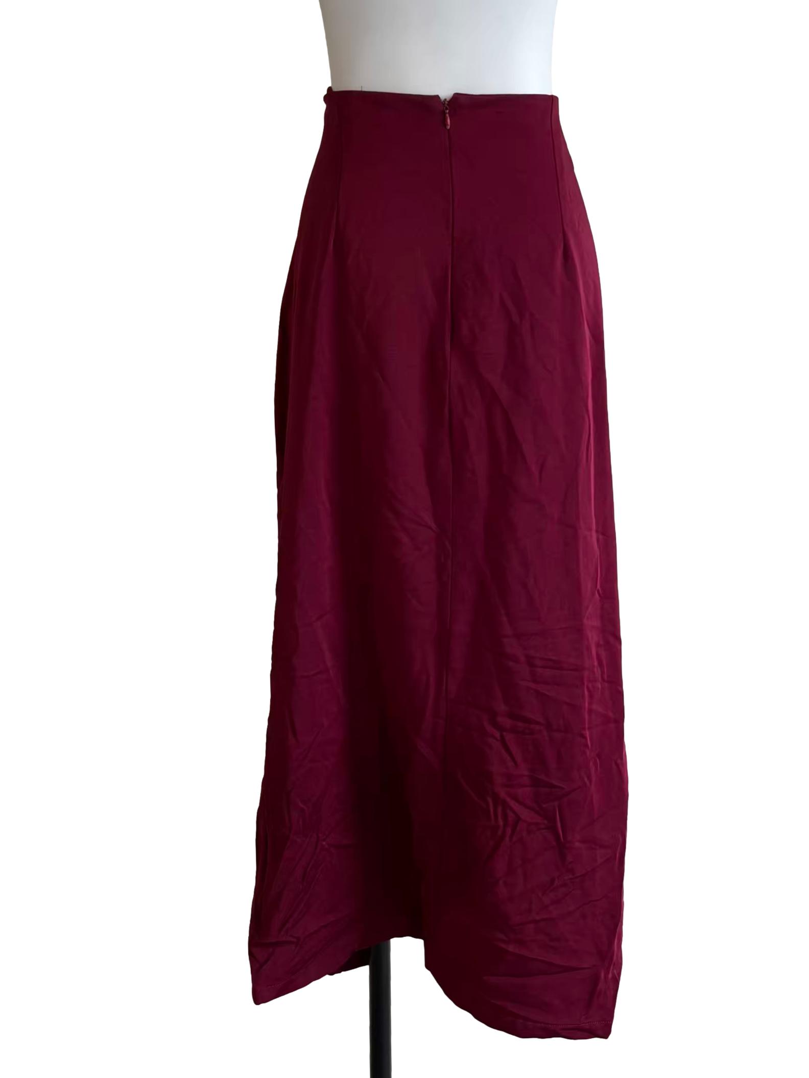 Berry Red Buttoned Midi Skirt
