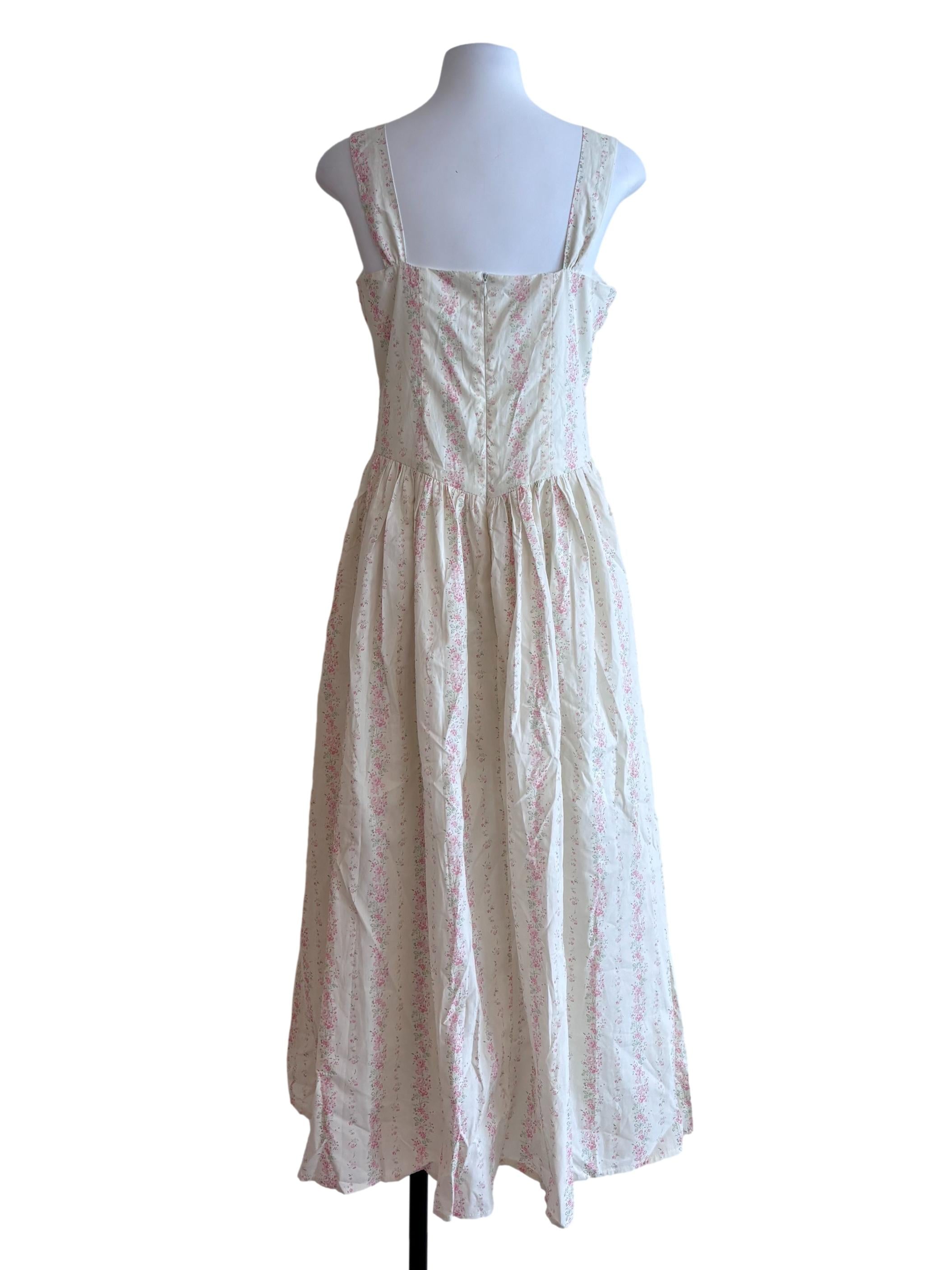 Cream And Pink Floral Bustier Dress