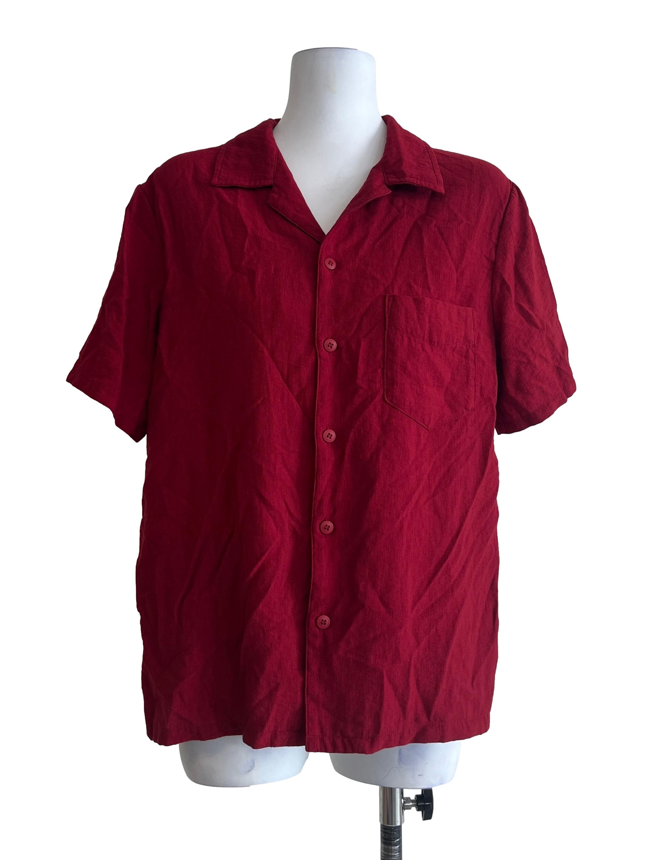 Apple Red Button Down Short Sleeve Top