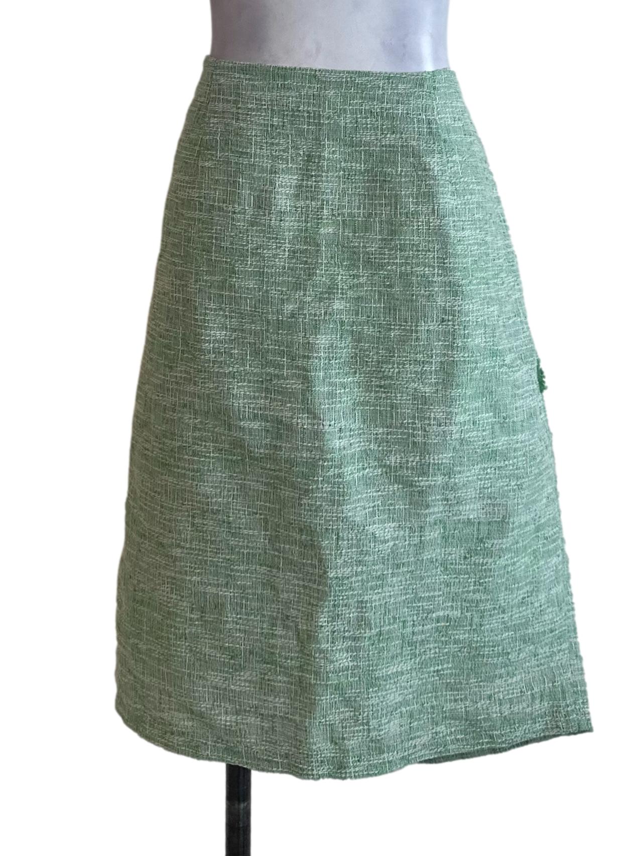 Mint Green Tweed Textured Button Skirt