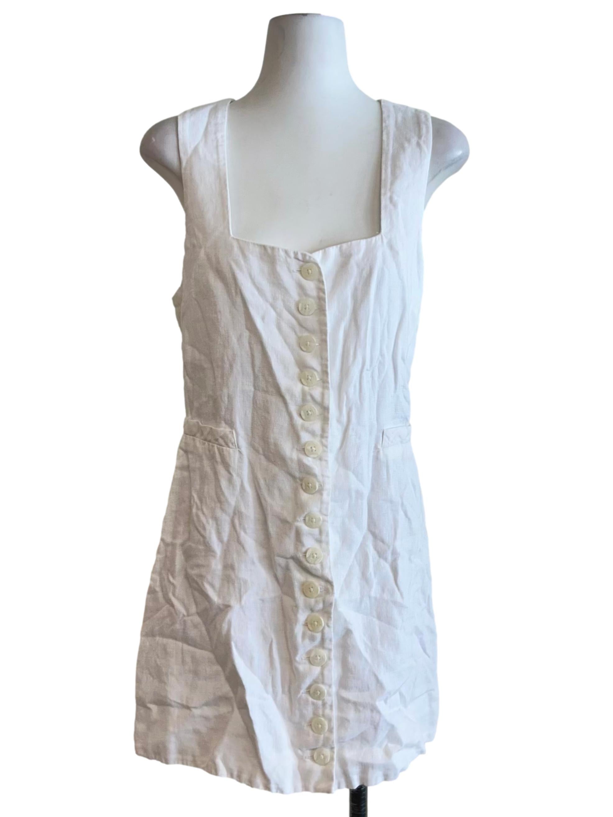White Button Front Linen Dress