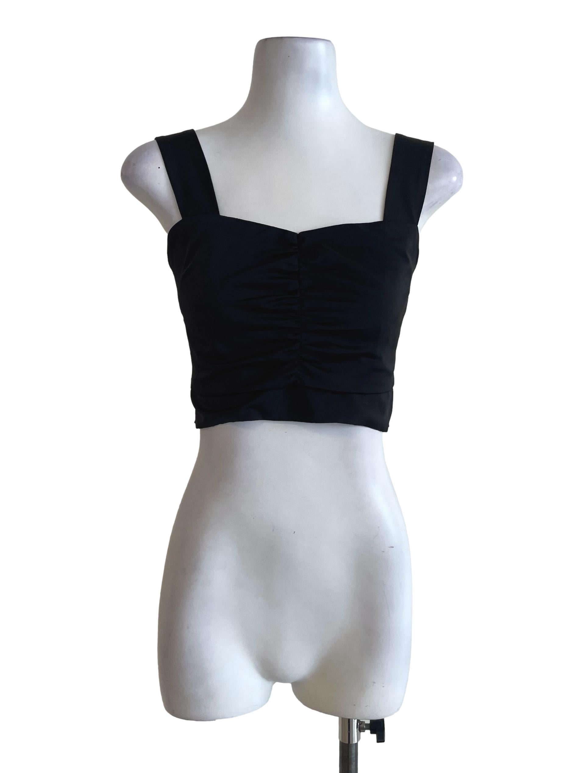 Black Smocked Back Crop Top