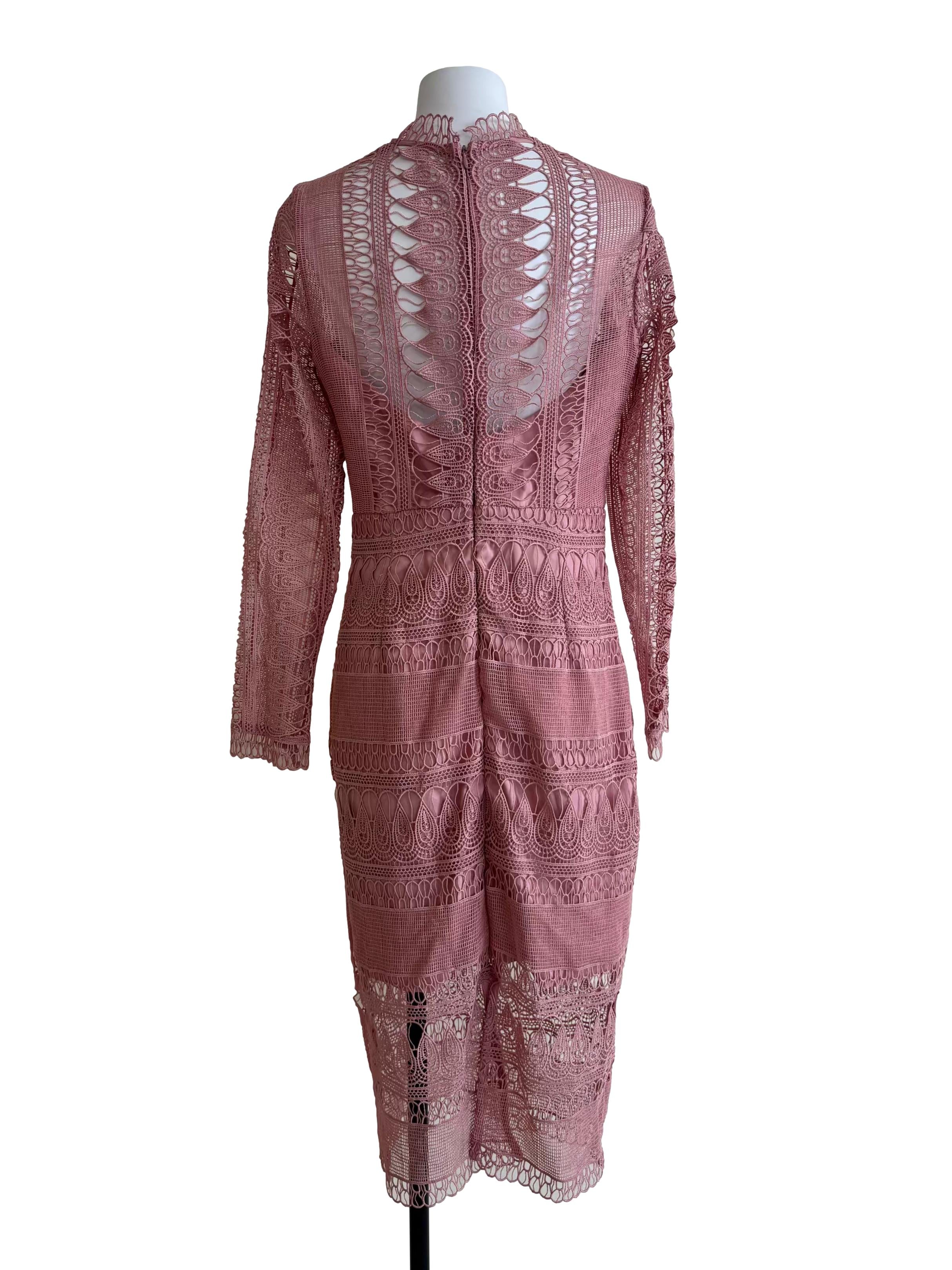 Flamingo Pink Lace Pencil Dress
