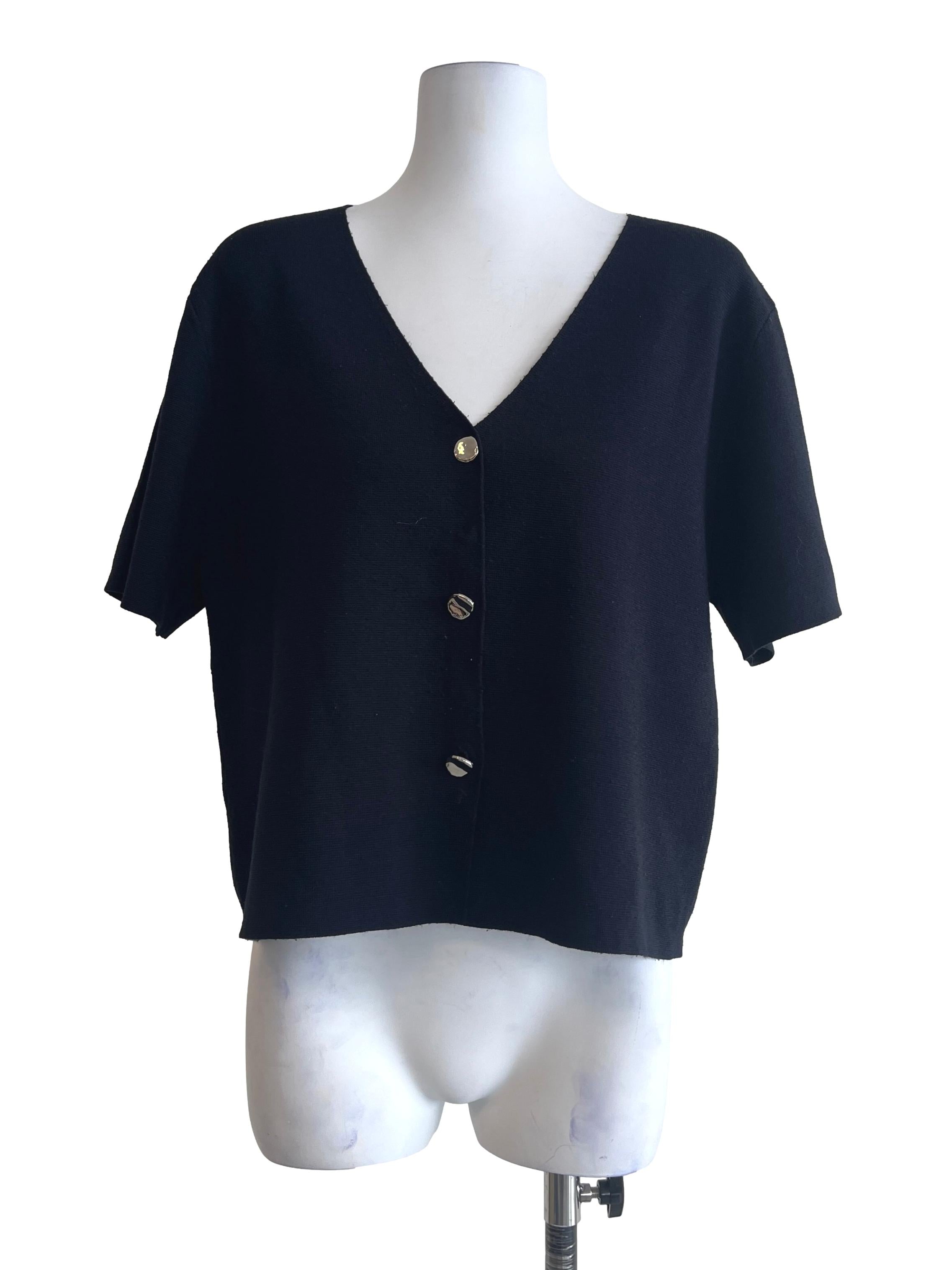 Denim Blue V-Neck Short Sleeve Top