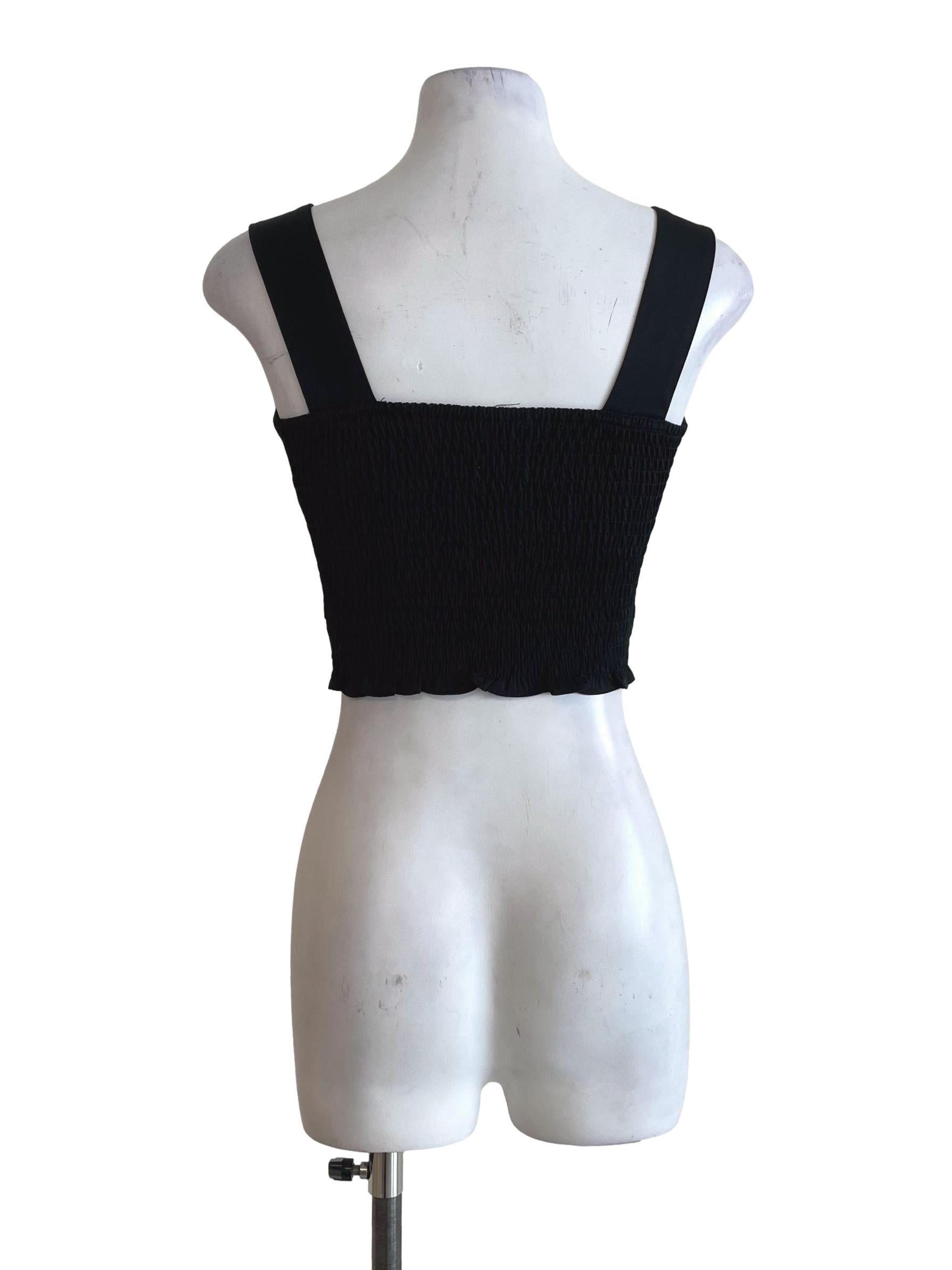 Black Smocked Back Crop Top