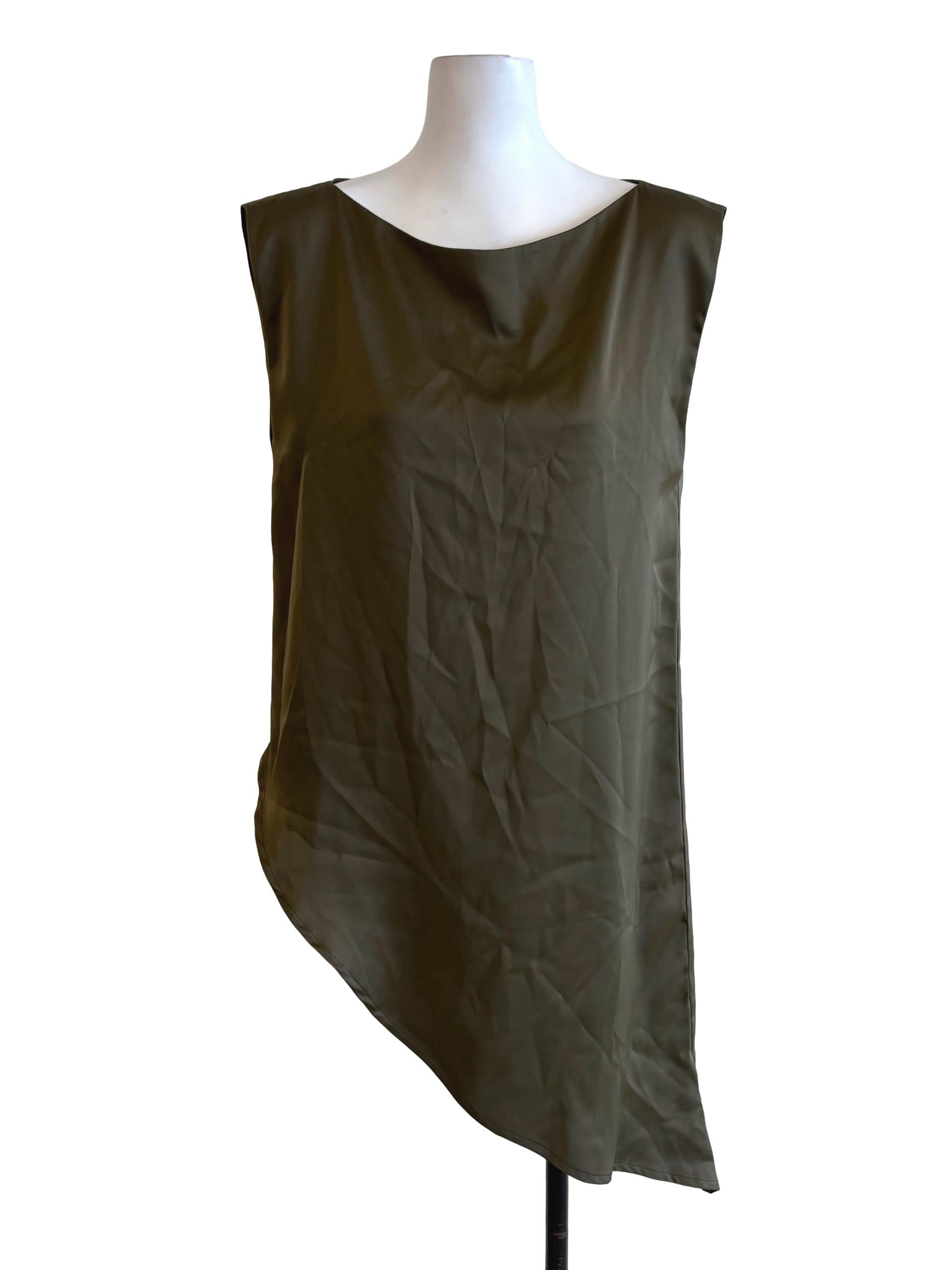 Moss Green Asymmetrical Sleeveless Top