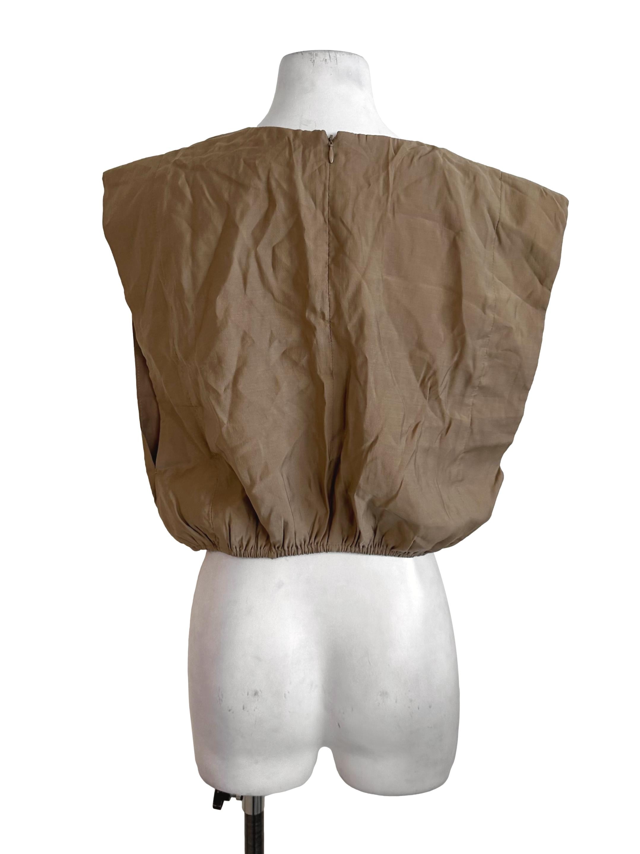 Latte Brown Round Neck Gathered Top LB