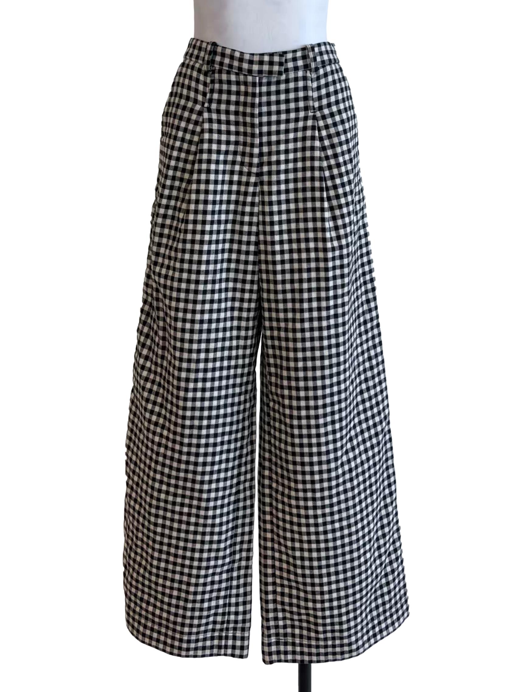 Black And White Gingham Straight Pants
