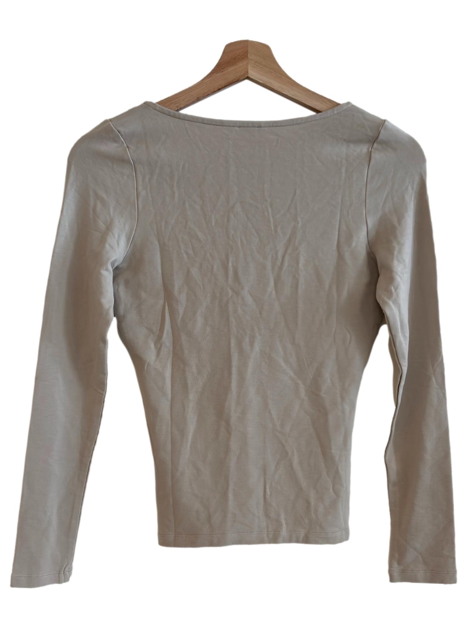 Fawn Beige V Neck Long Sleeve Top