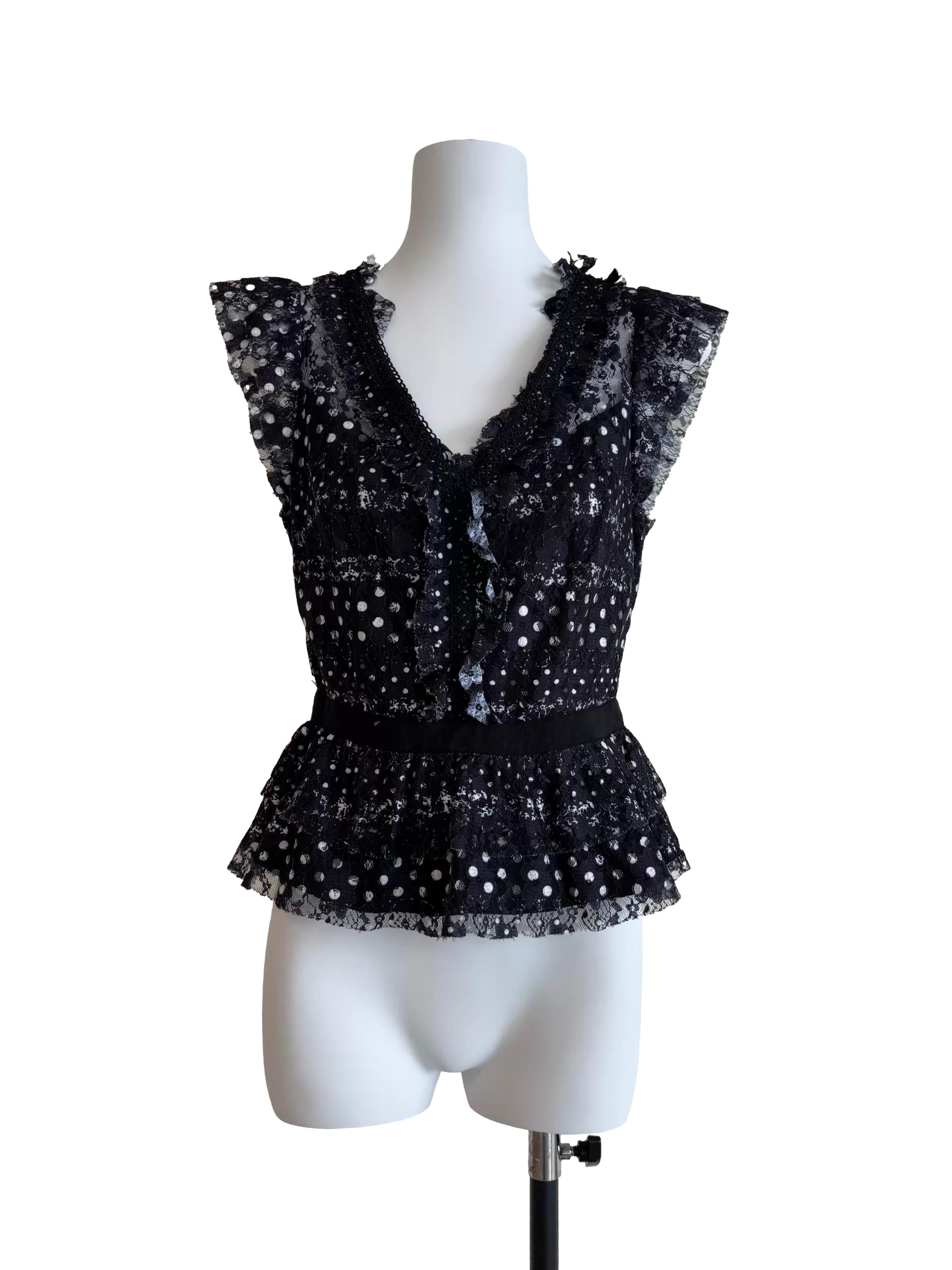 Raven Black Mix Pattern Peplum Top