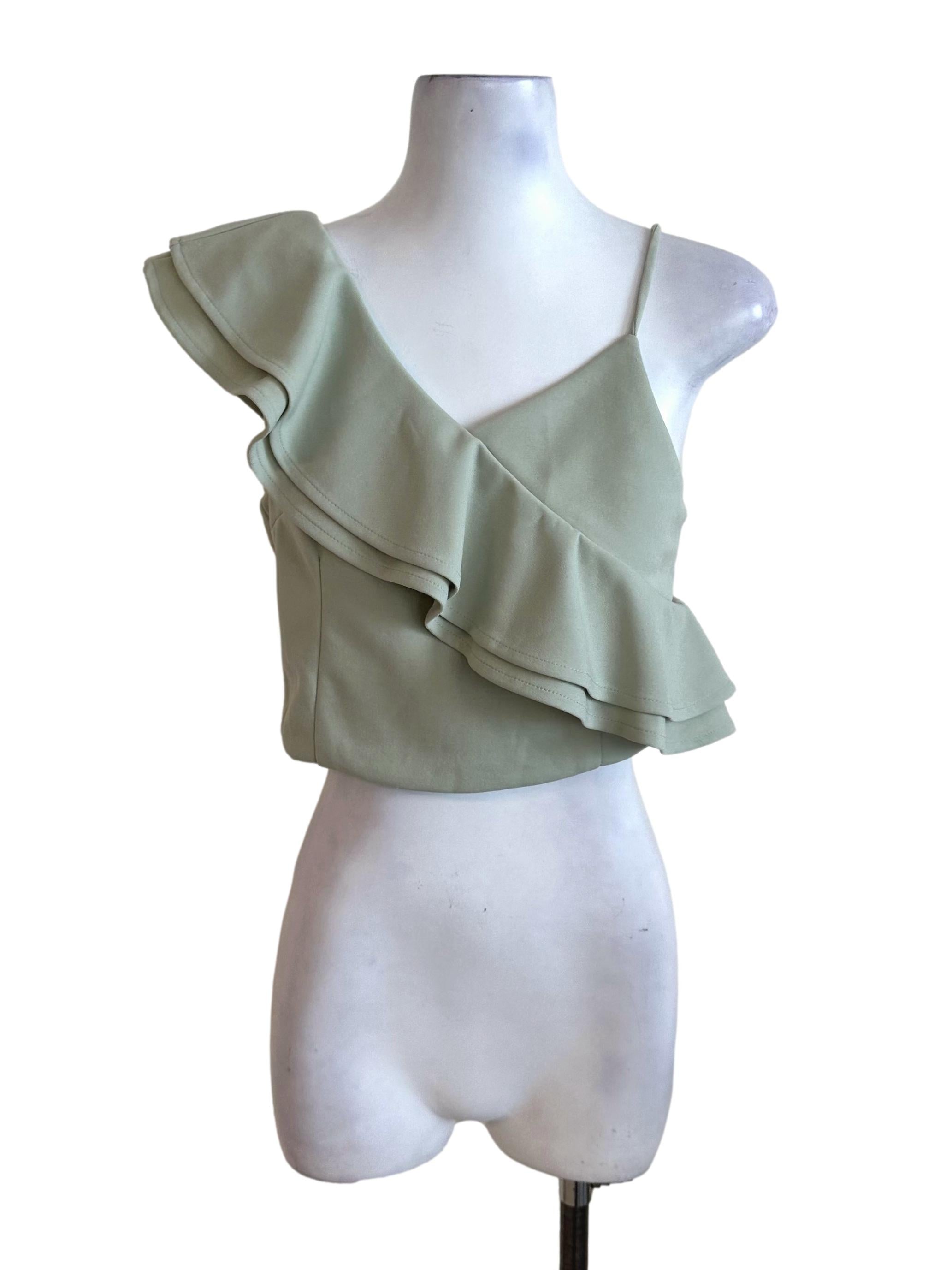 Pastel Green Ruffle Asymmetric Top