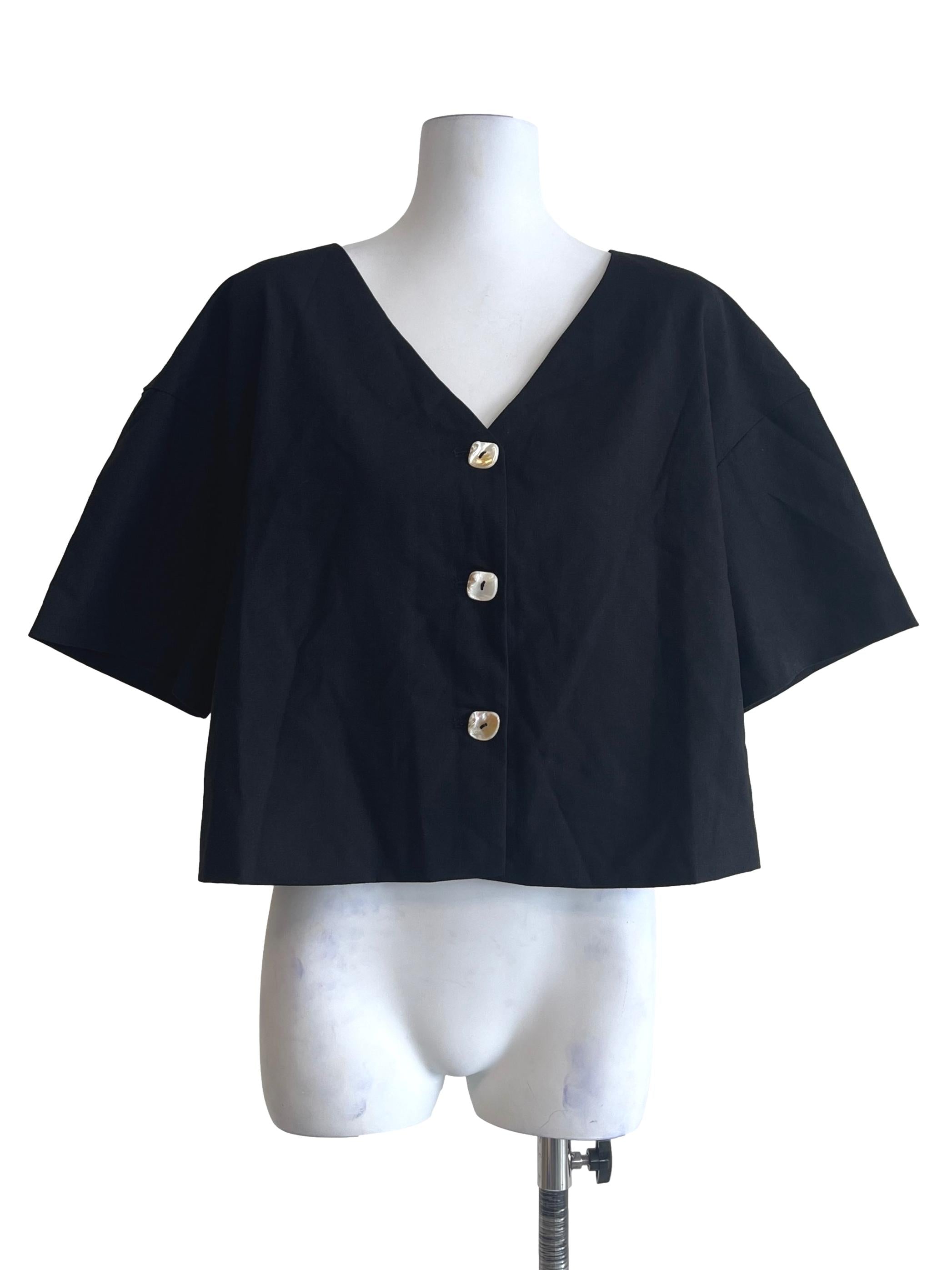 Ink Black V-Neck Short Sleeve Top