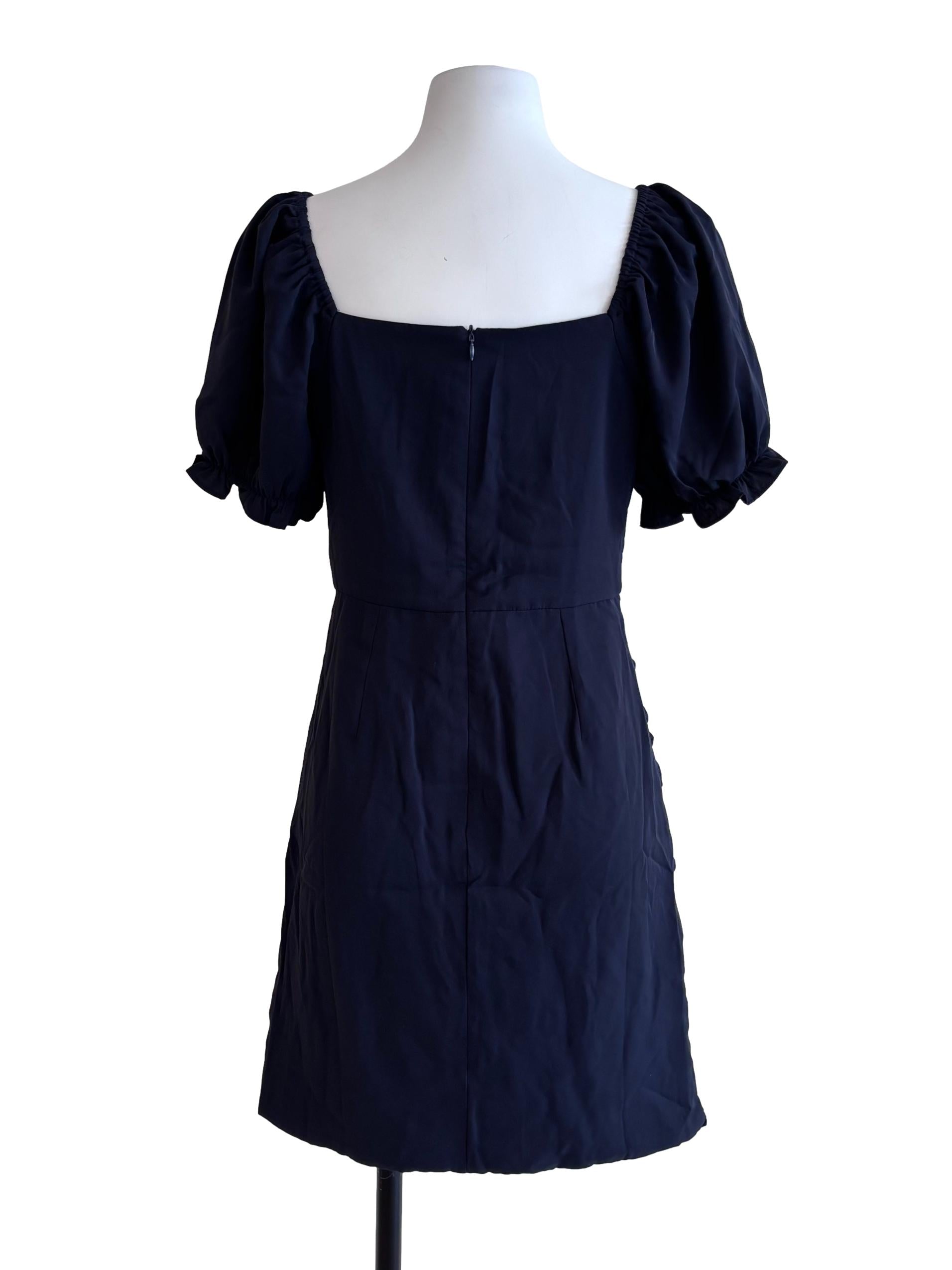 Navy Blue Shirred Sweetheart Neckline Dress