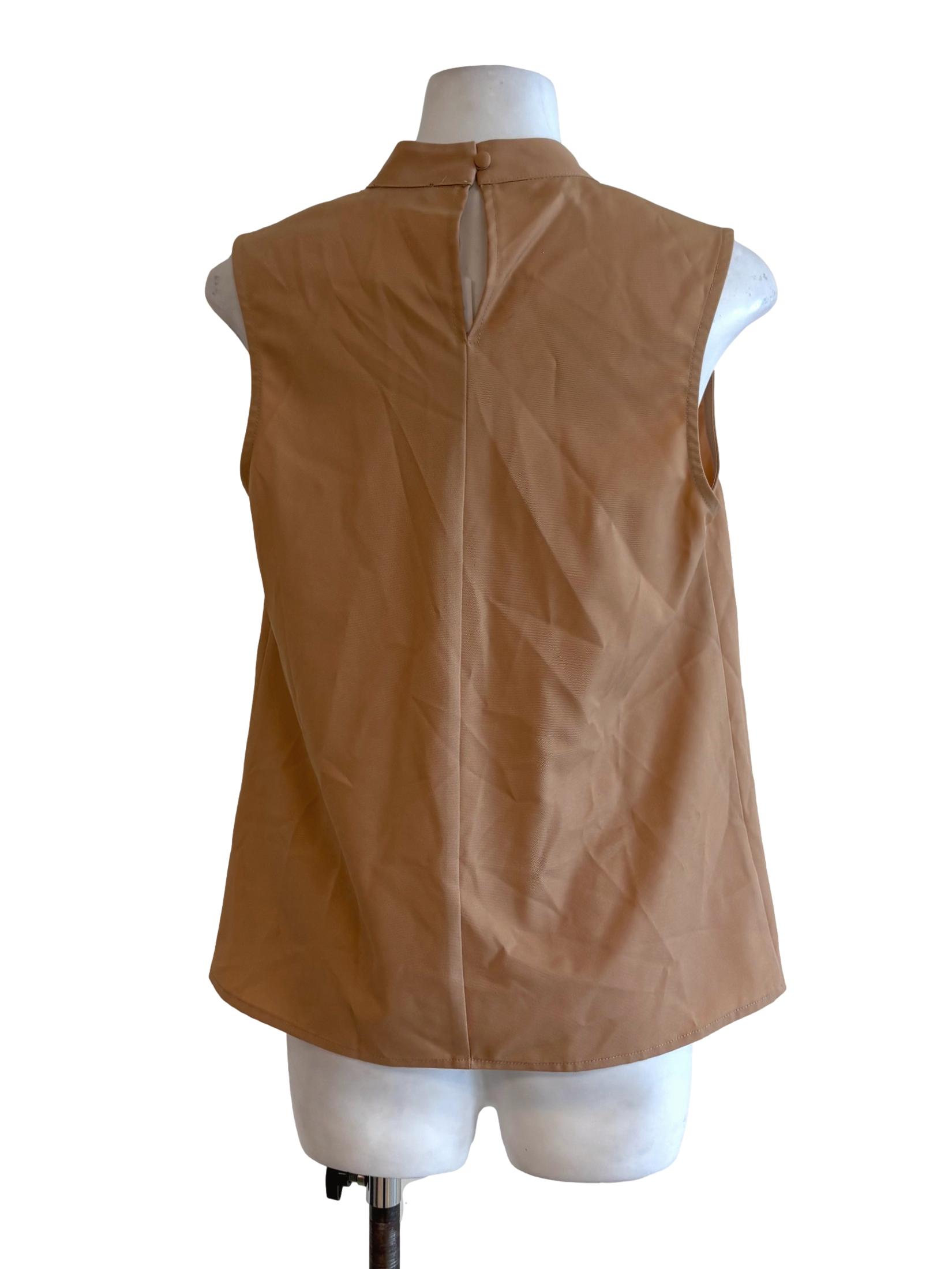 Latte Beige High Neck Sleeveless Top