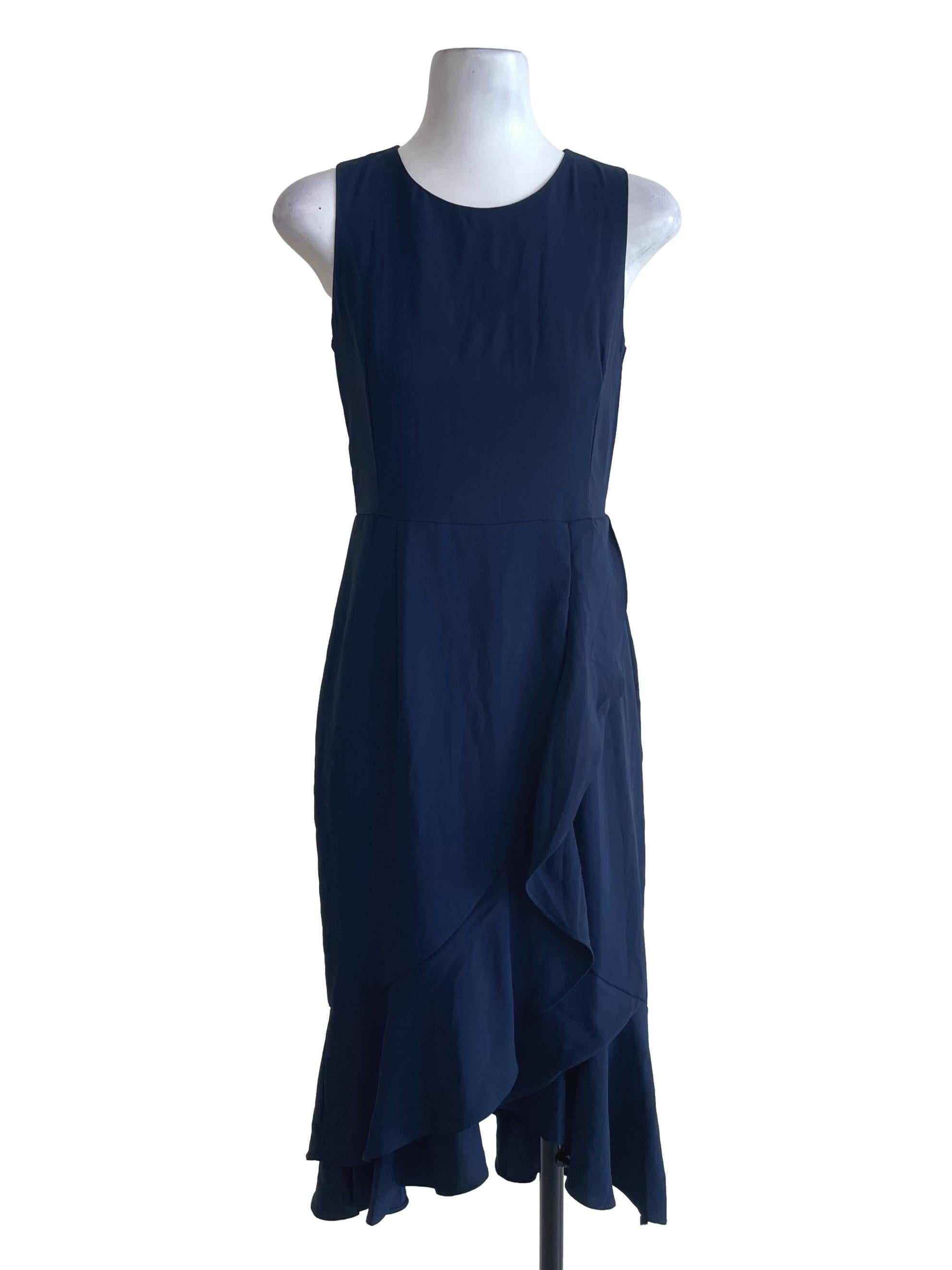 Navy Blue Ruffled Hem Dress
