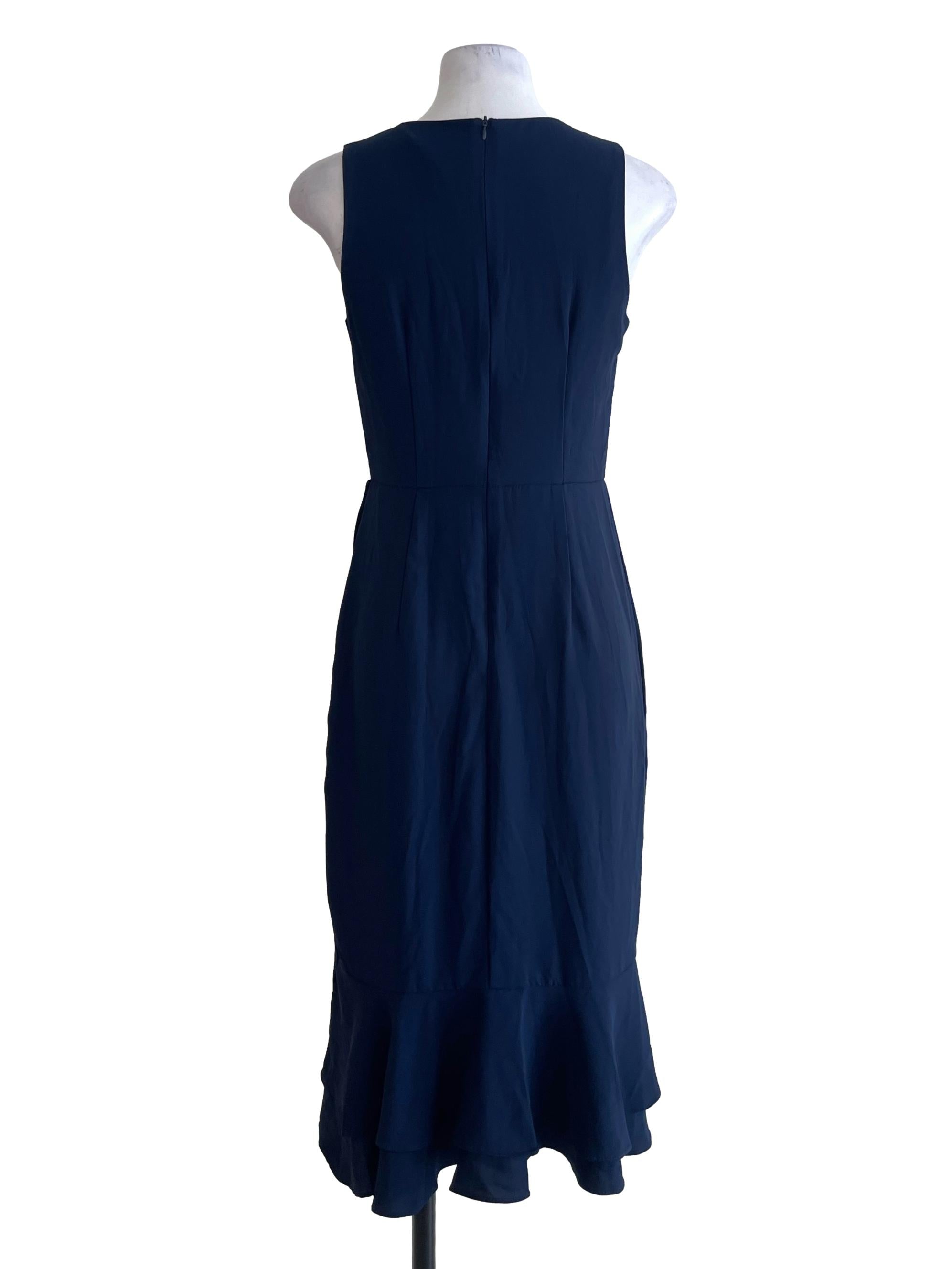 Navy Blue Ruffled Hem Dress