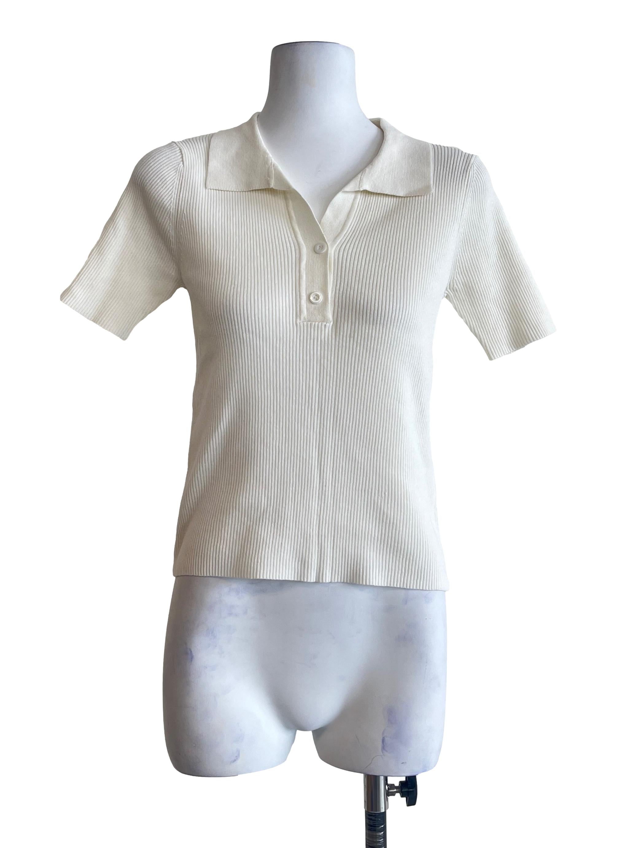 Cream White Collar Neck Short Sleeve Top