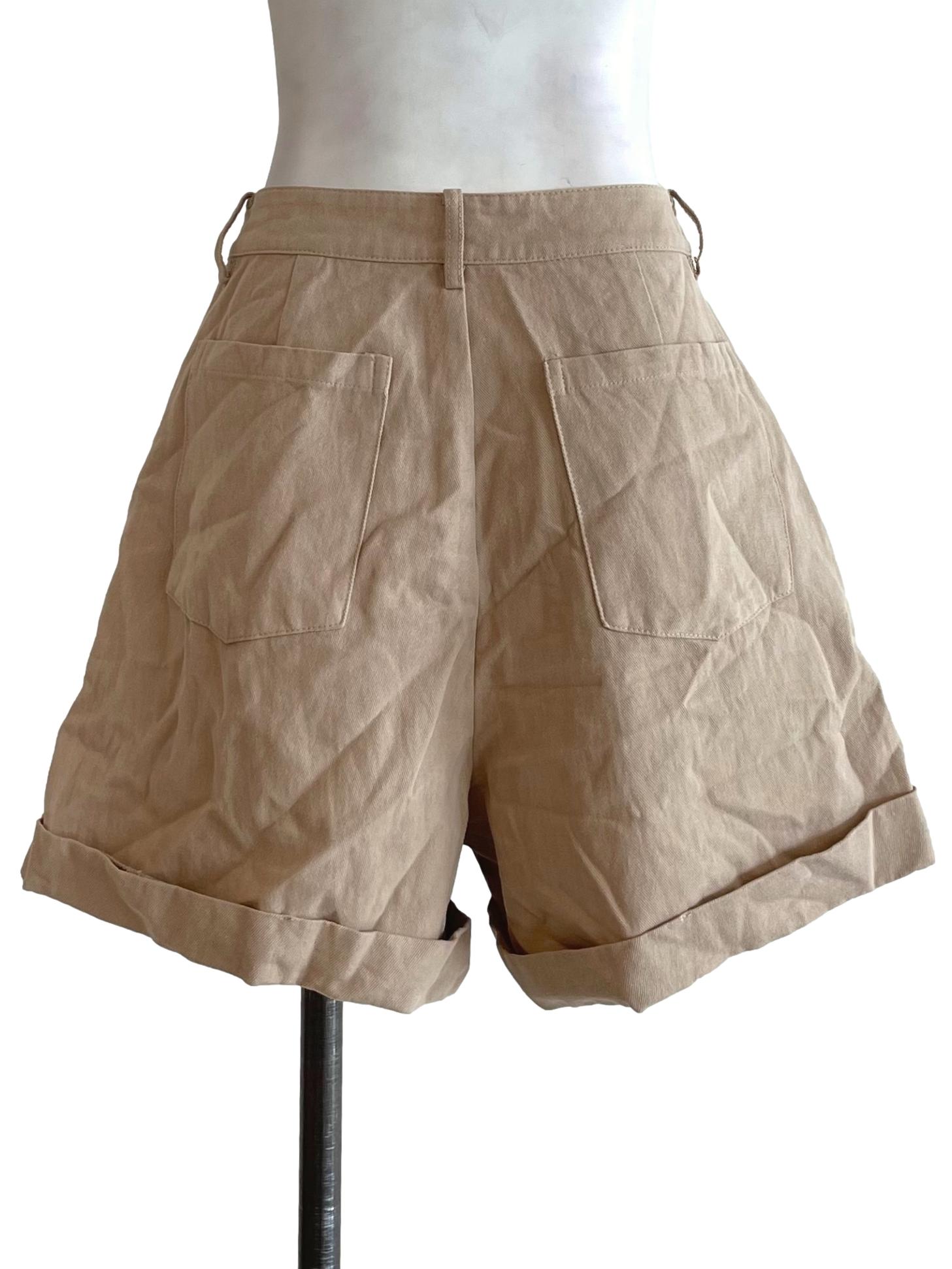 Khaki Cuffed Denim Shorts