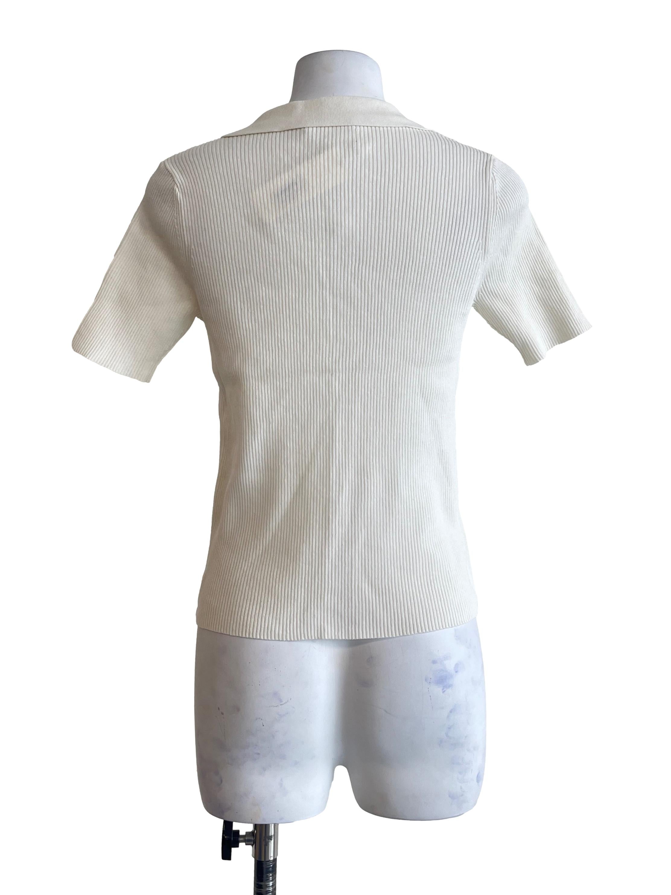 Cream White Collar Neck Short Sleeve Top