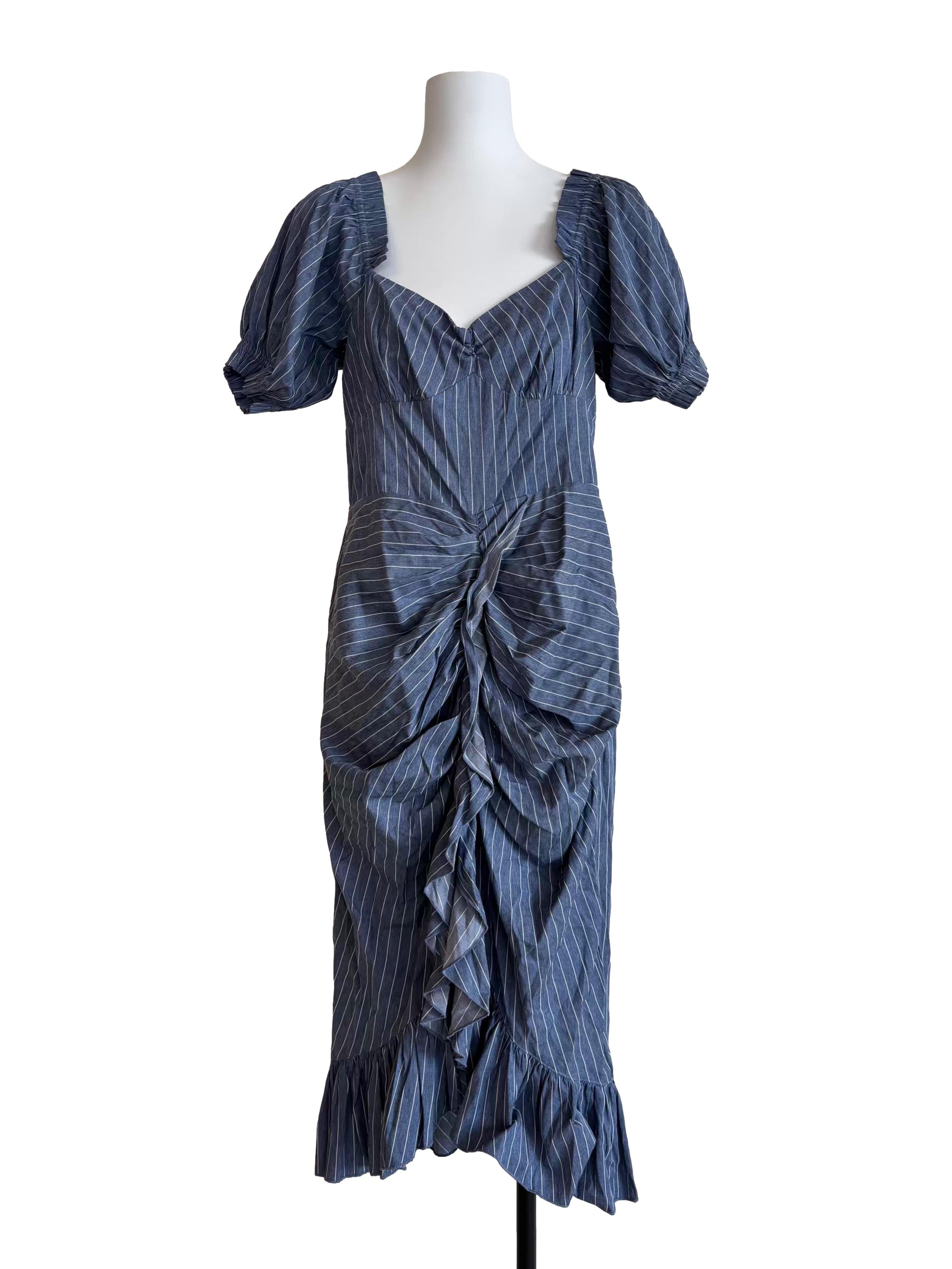 Stone Blue Ruffle Stripe Dress
