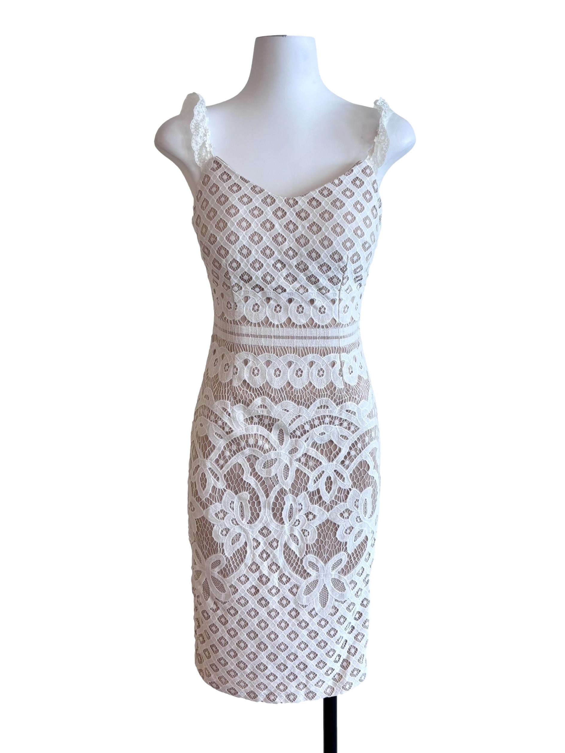 Beige And White Lace Bodycon Dress