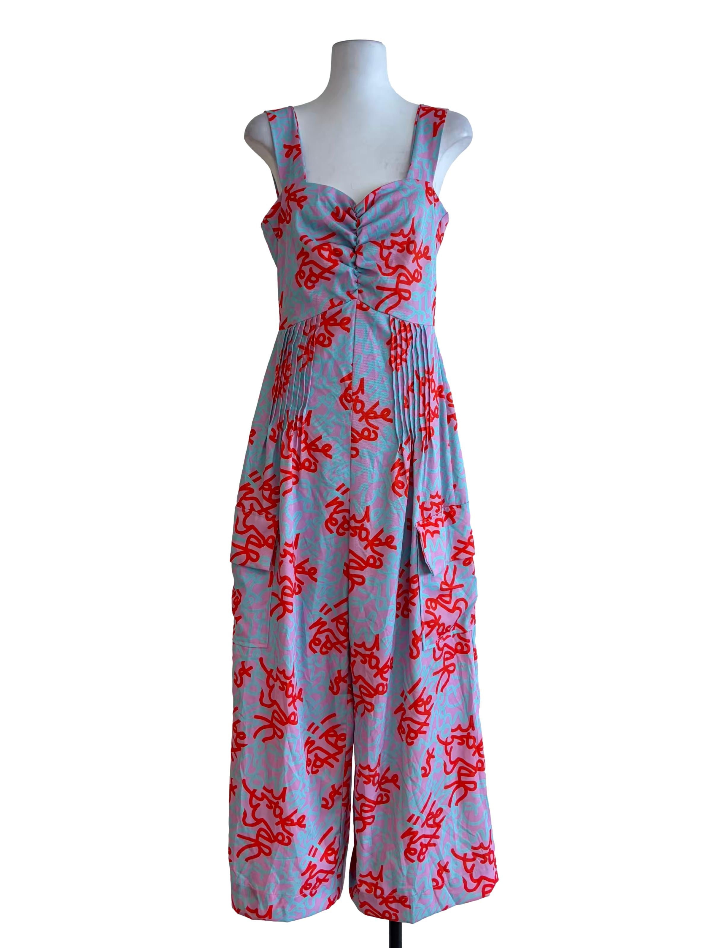 Flamingo Pink Colourful Abstract Print Jumpsuit