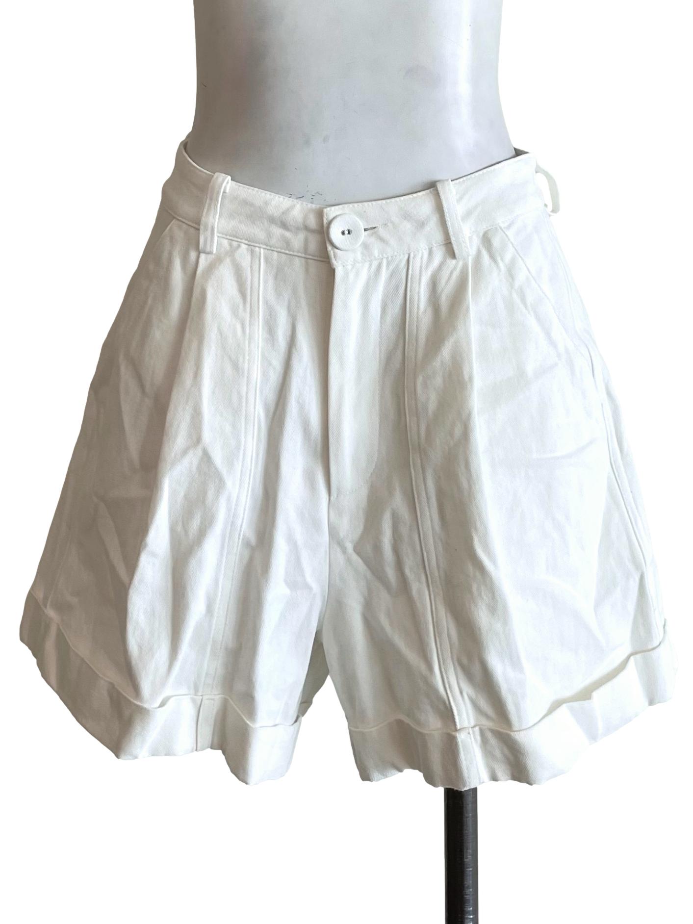 White Cuffed Denim Shorts