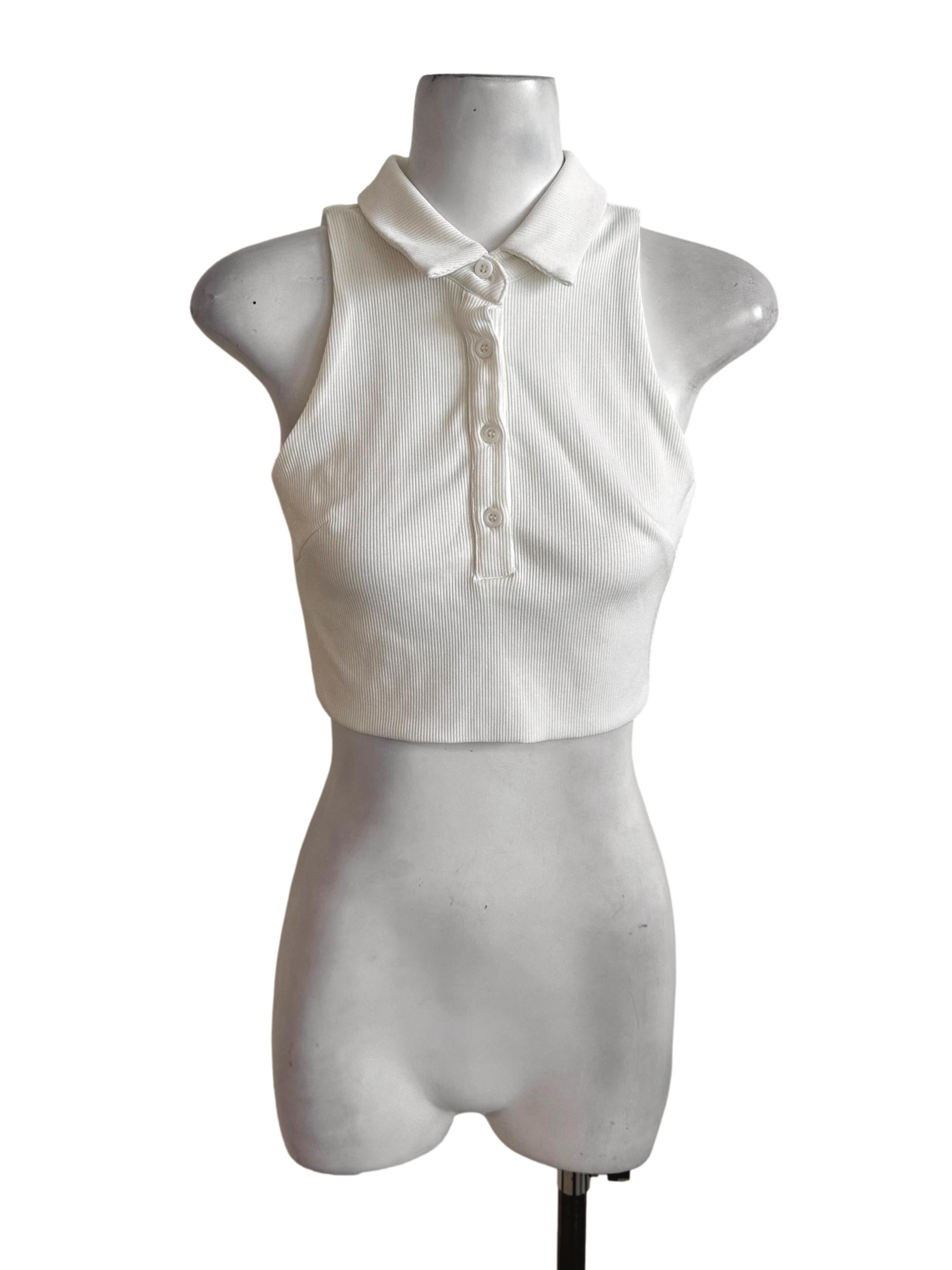 Pearl White Collar Button Knit Top