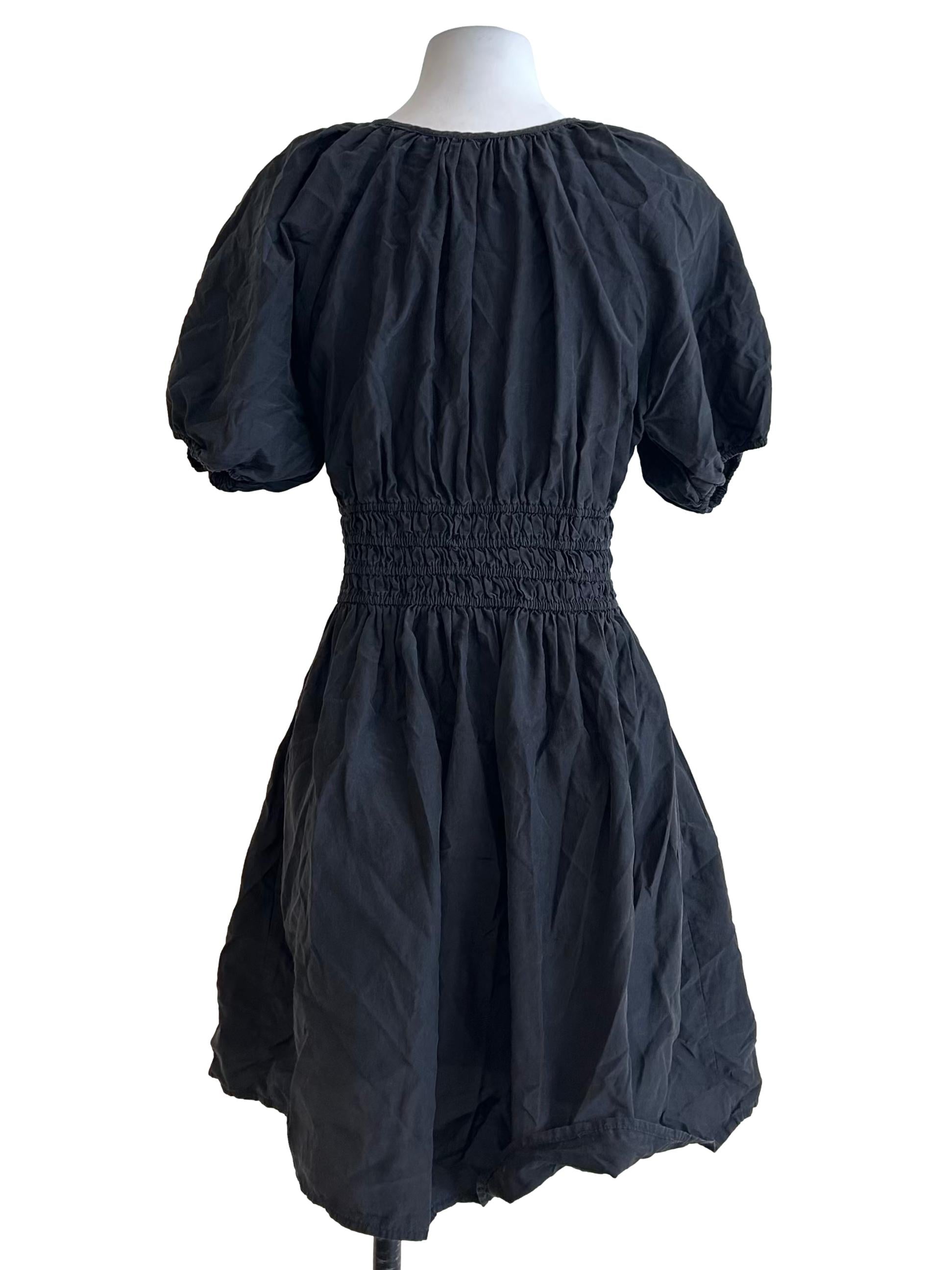 Black Shirred Plunge Mini Dress