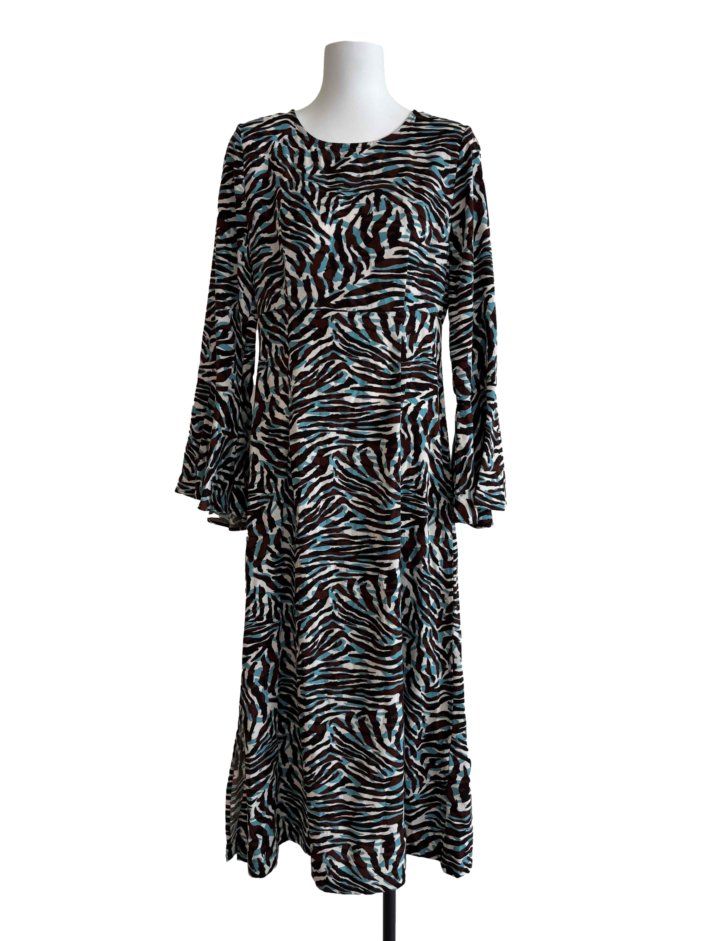 Teal And Brown Tiger Print Dress