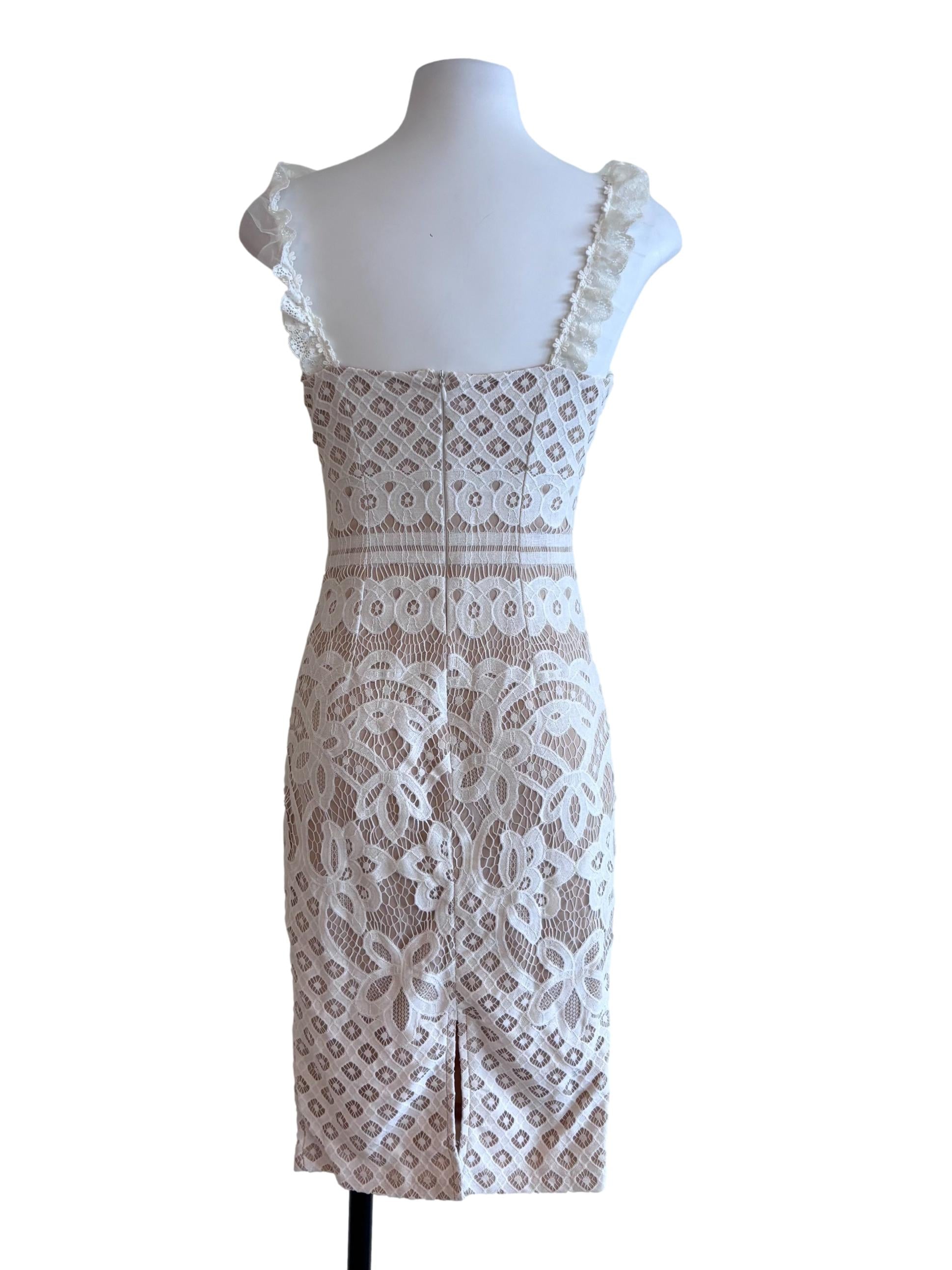 Beige And White Lace Bodycon Dress