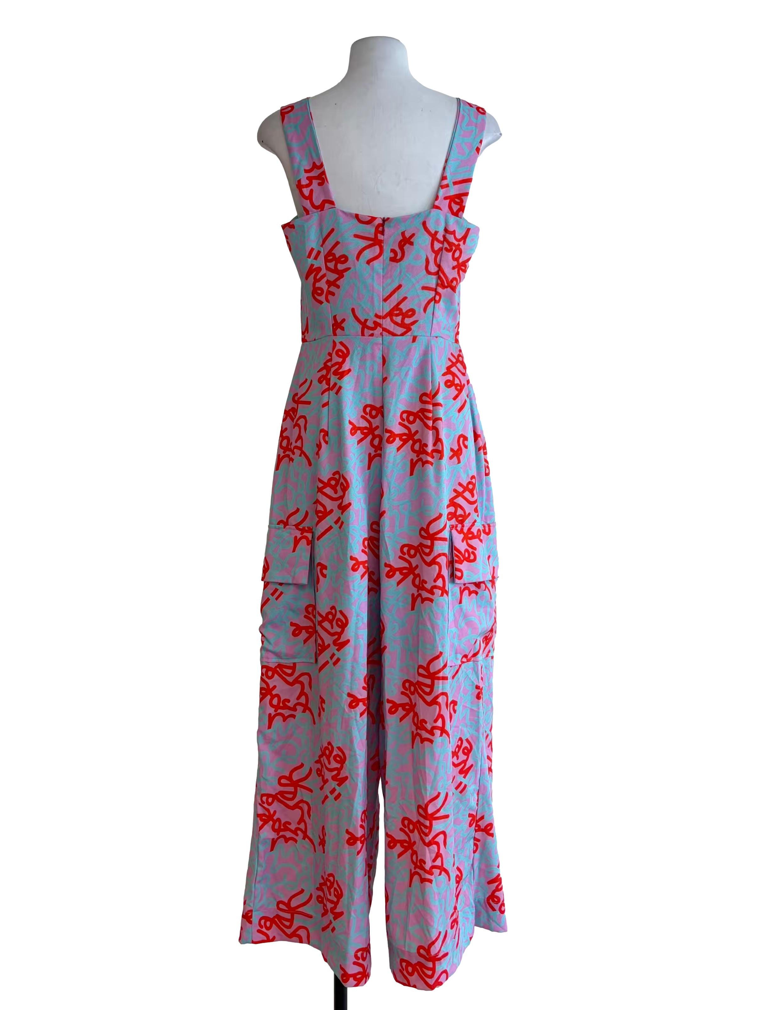 Flamingo Pink Colourful Abstract Print Jumpsuit