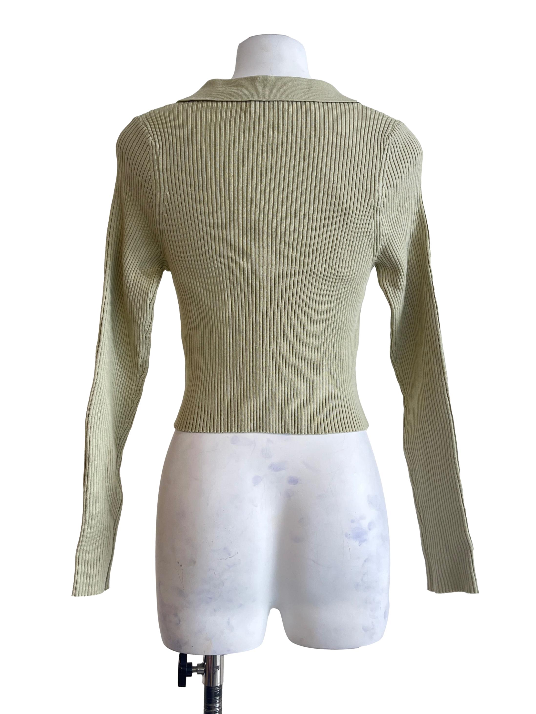 Olive Green Collar Neck Long Sleeve Top