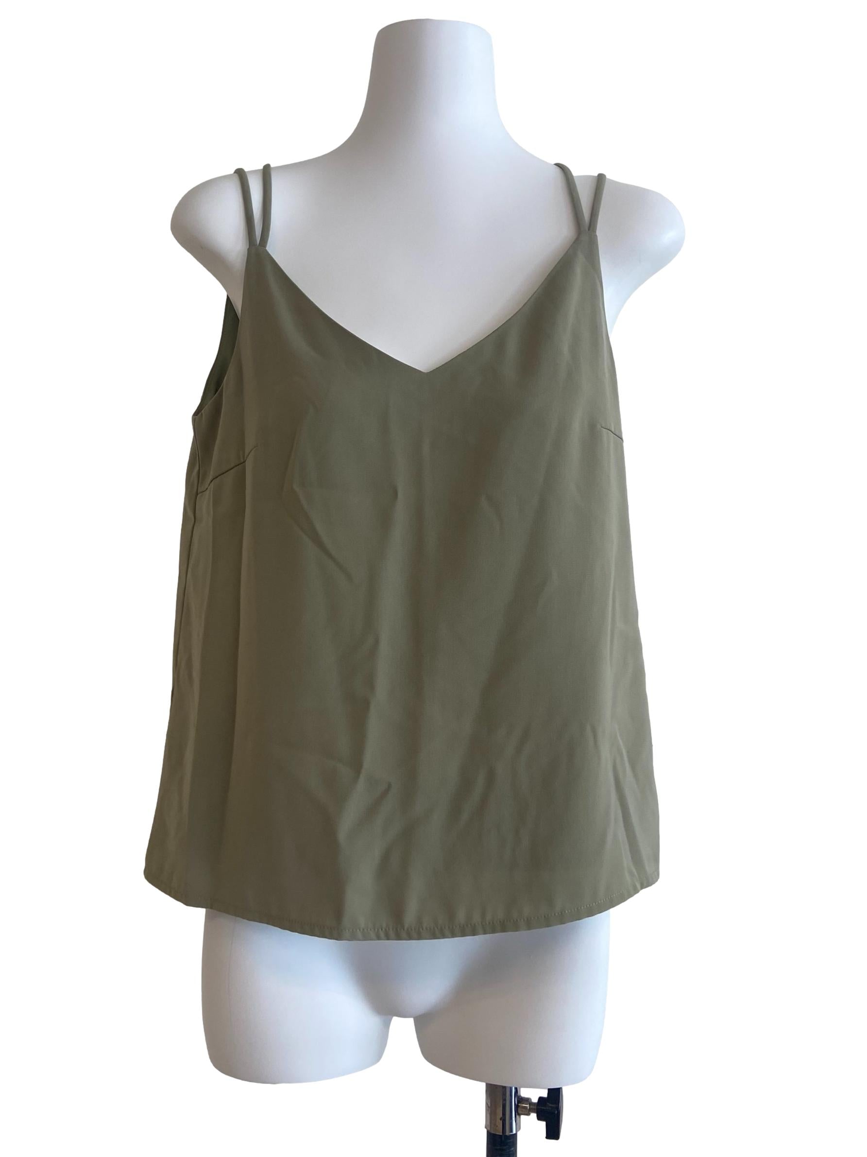 Olive Green Spaghetti Straps Twill Top