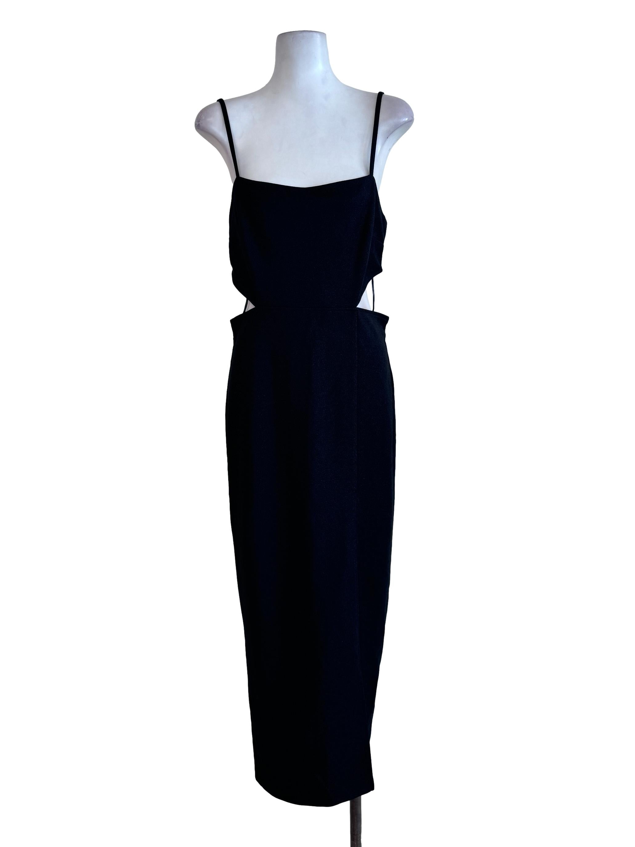 Black Textured Sleeveless Slit Dress