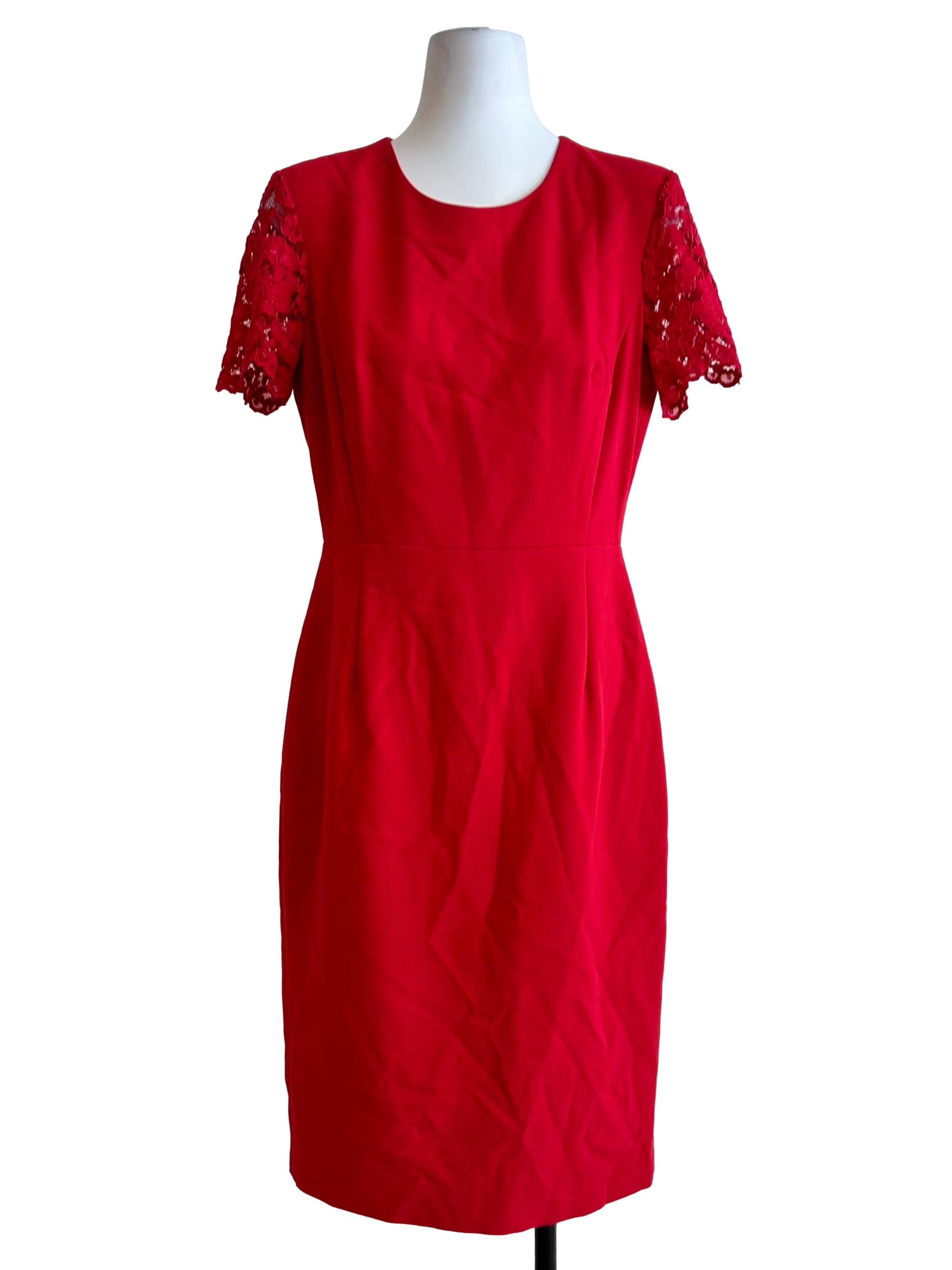 Chilli Red Lace Sleeve Sheath Dress