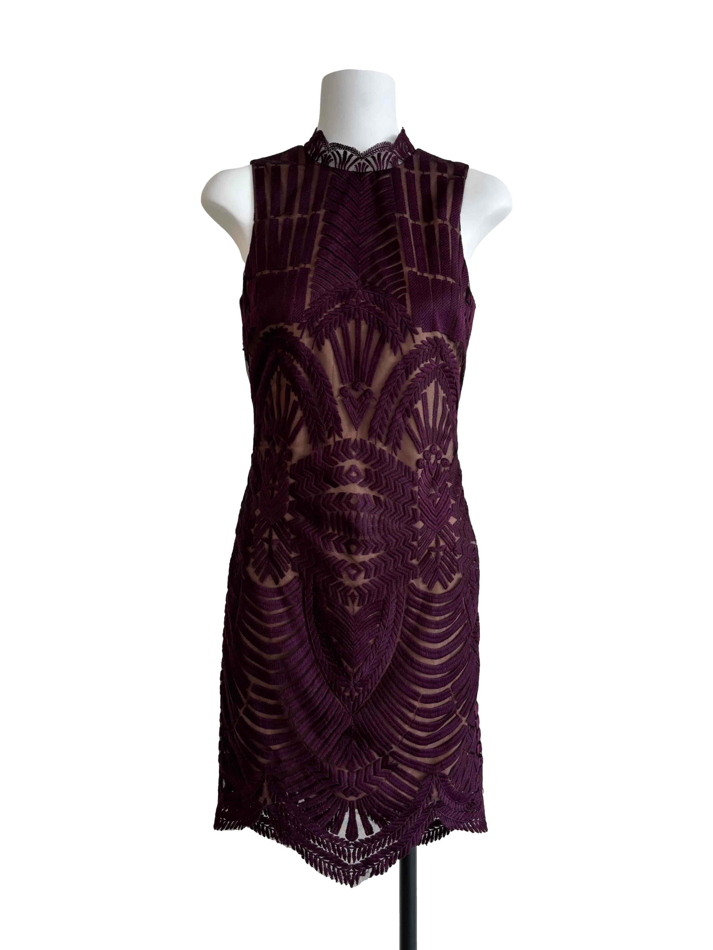 Sangria Purple Sleeveless Embroidered Dress