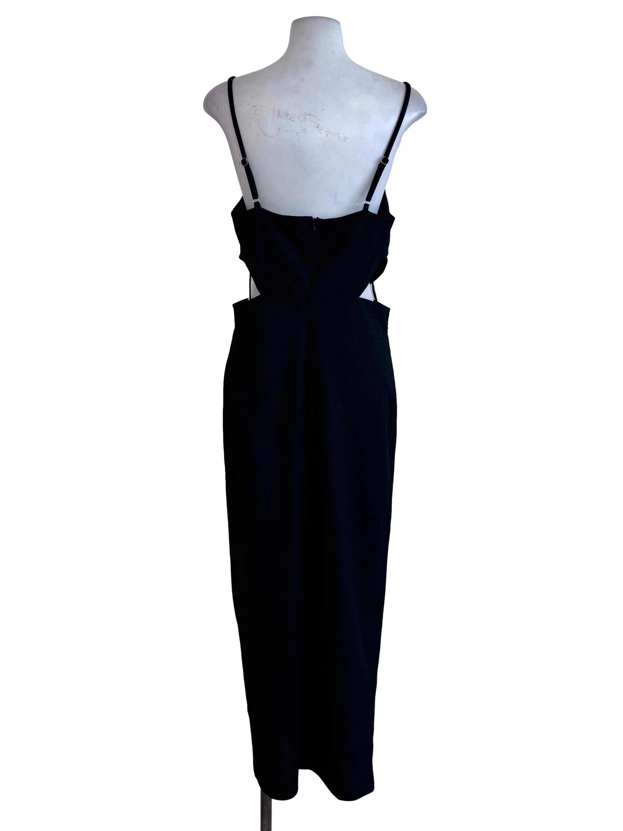 Black Textured Sleeveless Slit Dress