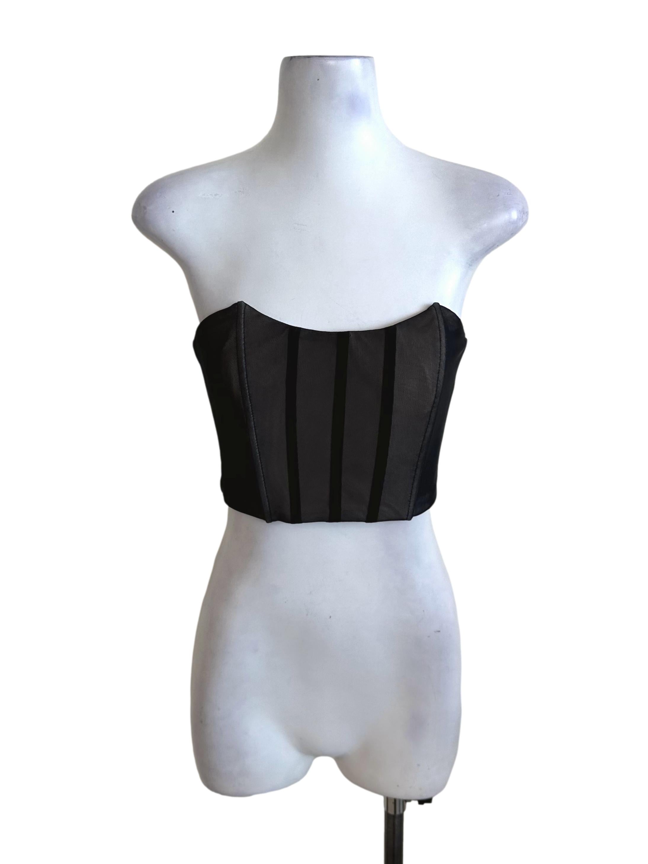 Black Beige Mesh Net Panel Tube Top