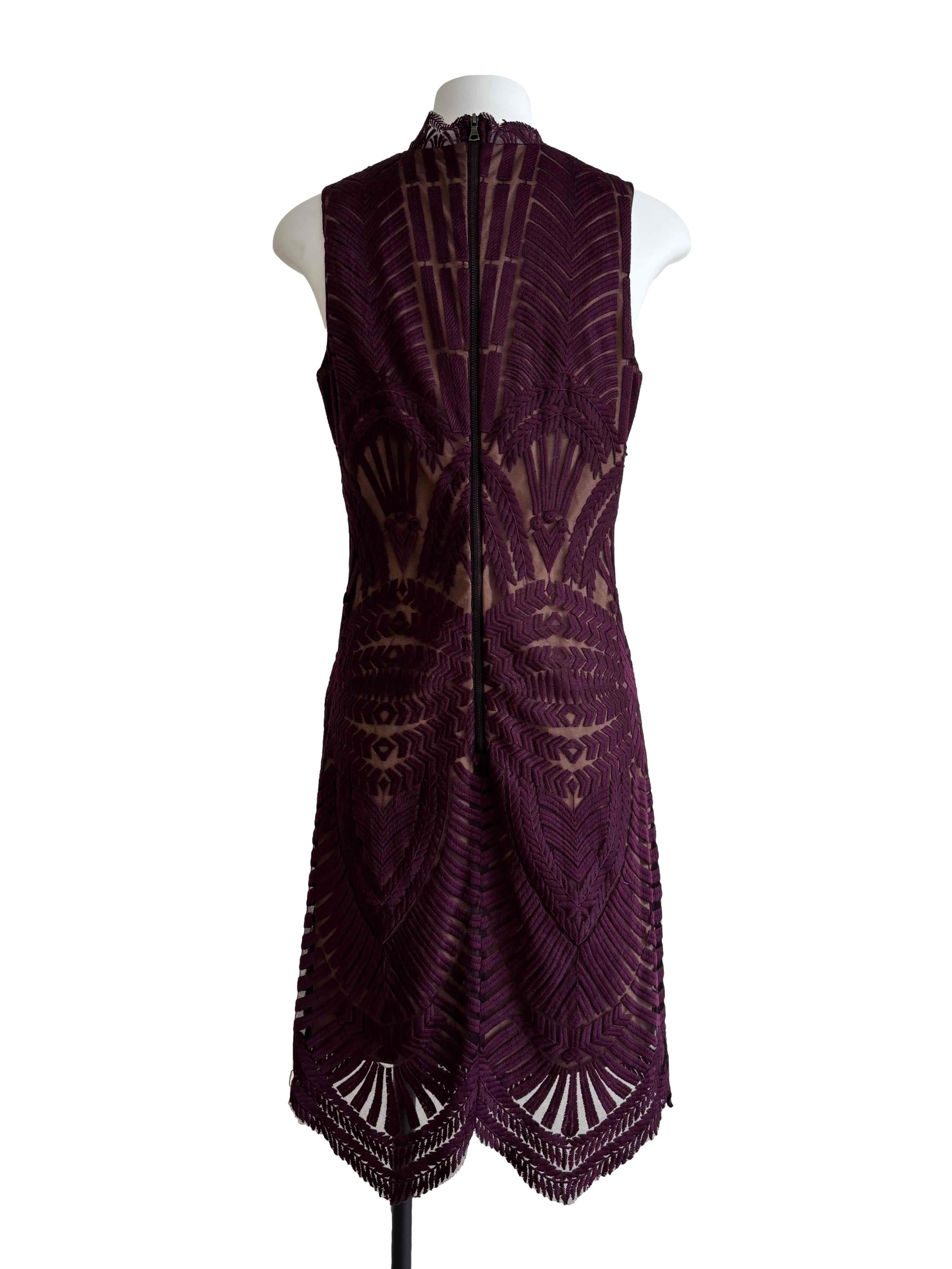 Sangria Purple Sleeveless Embroidered Dress