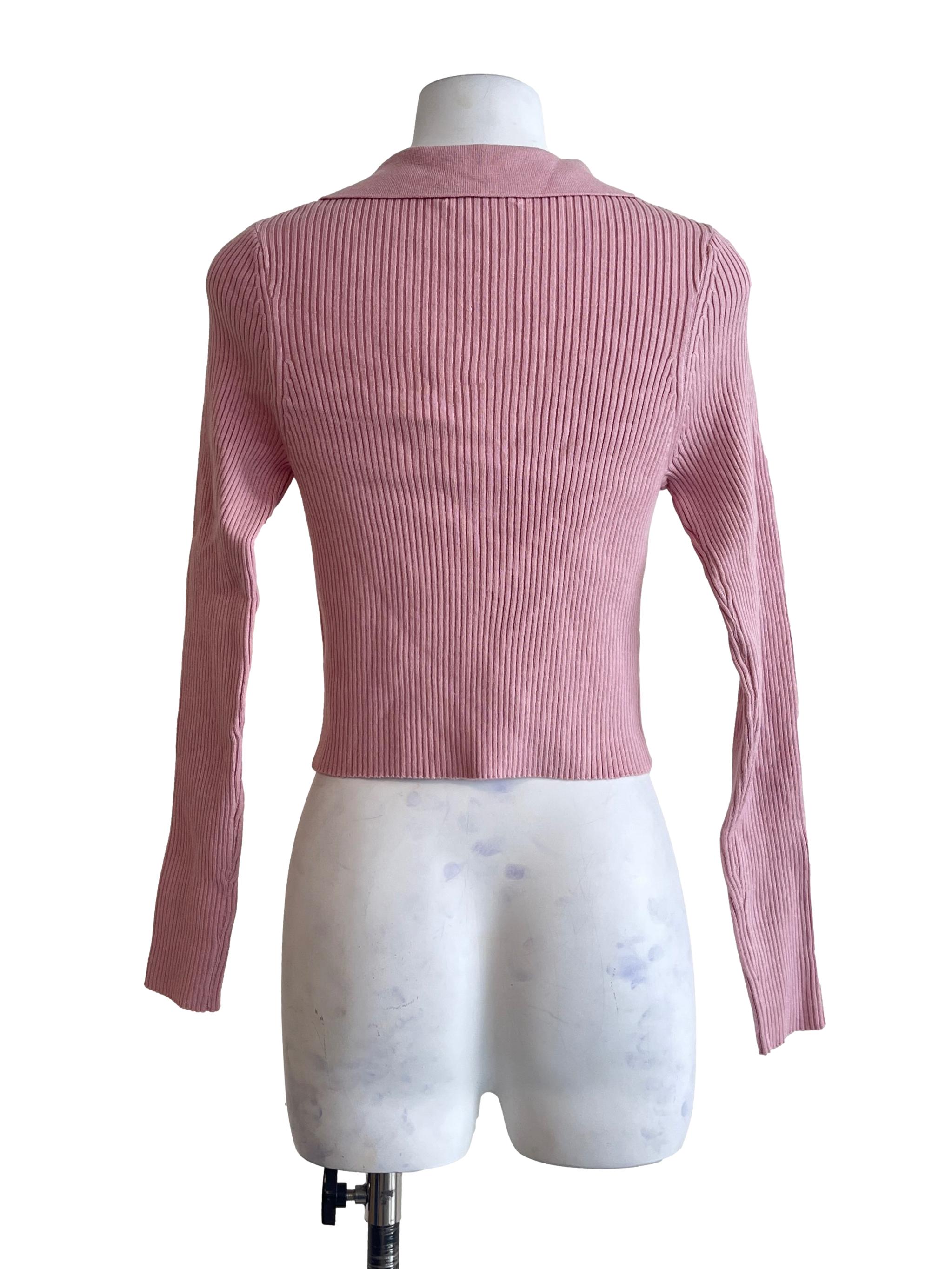 Punch Pink Collar Neck Long Sleeve Top