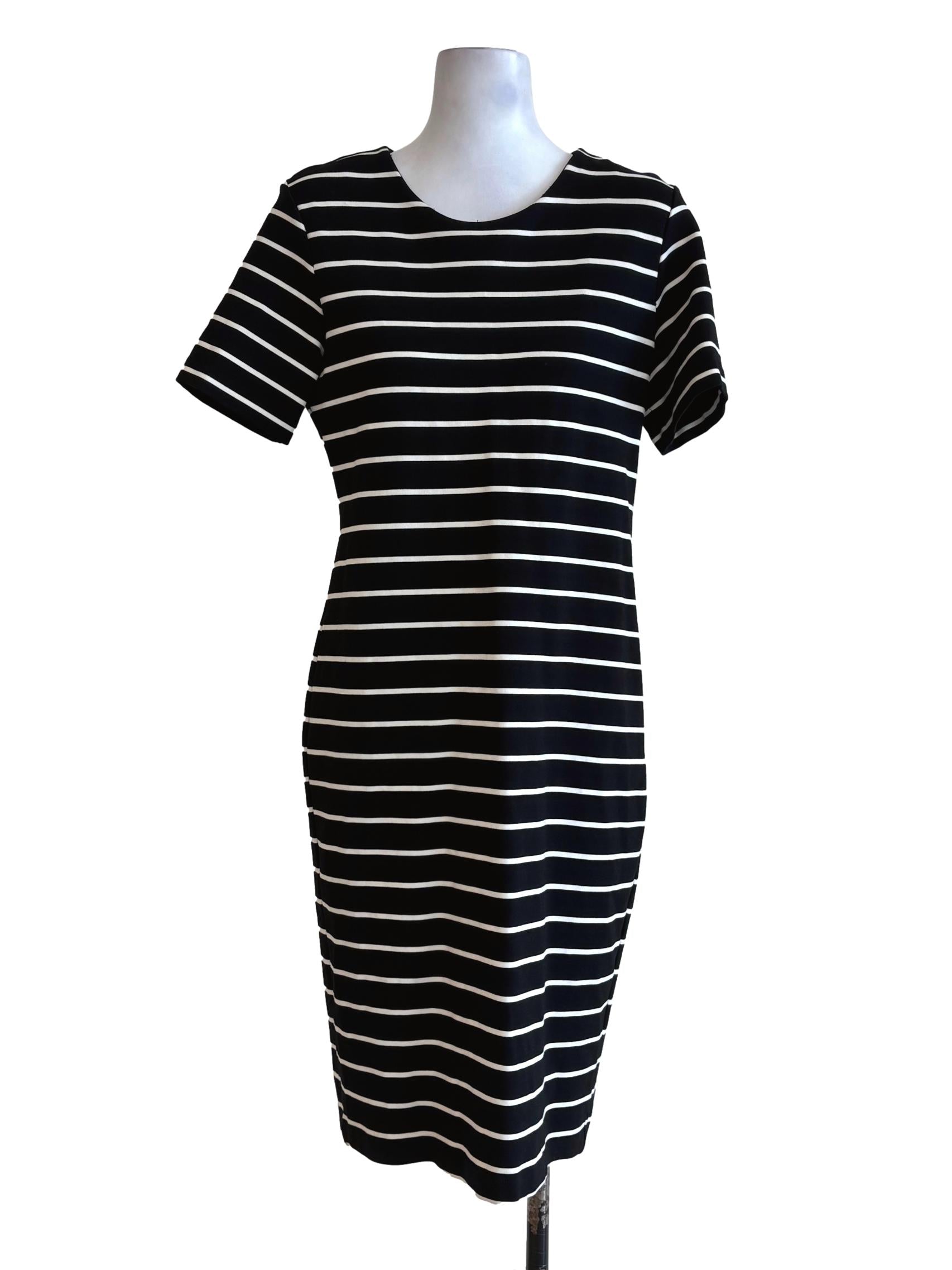 Black White Stripes Cotton Pencil Dress