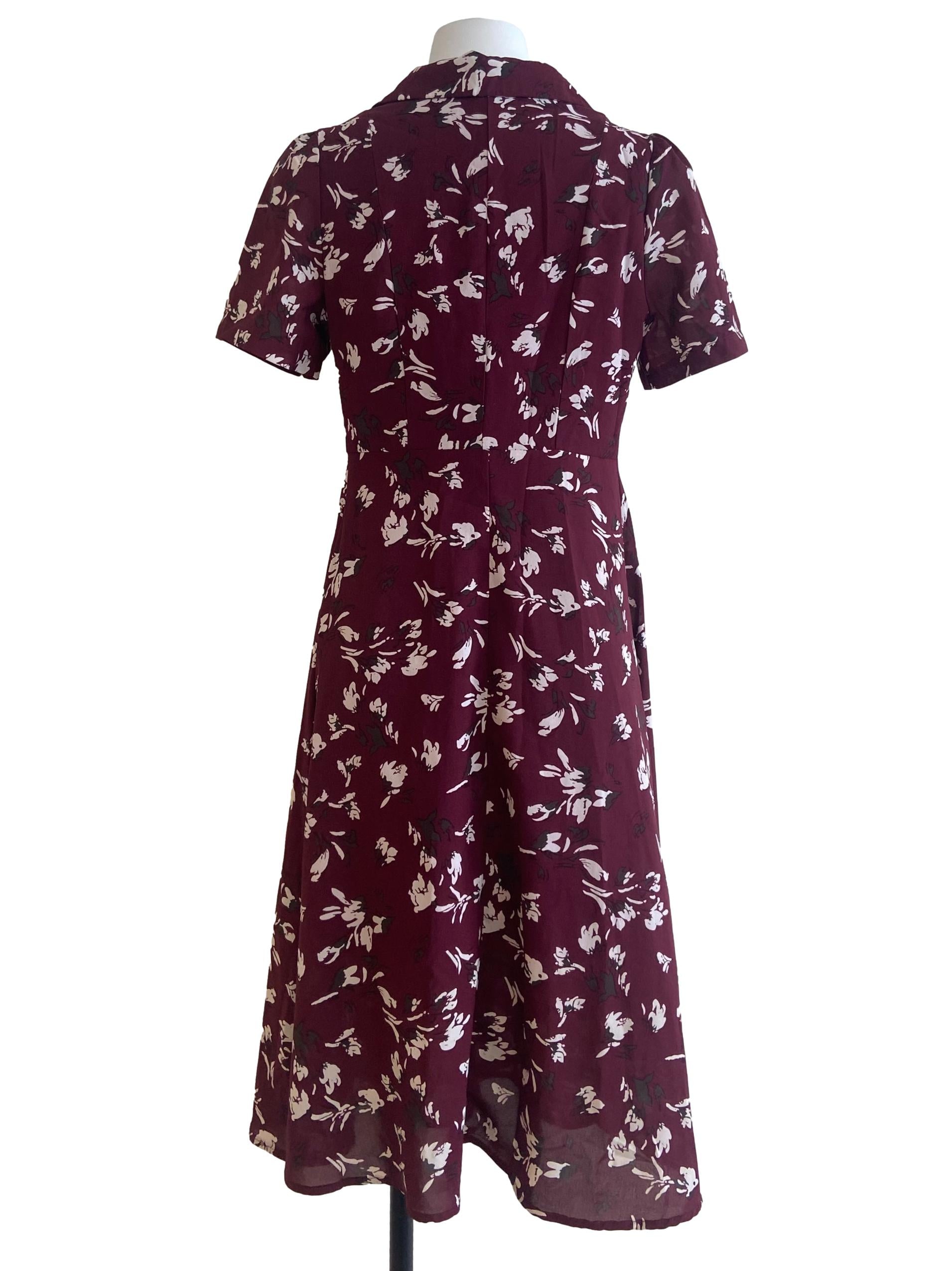 Currant Red Half Button A-Line Floral Dress