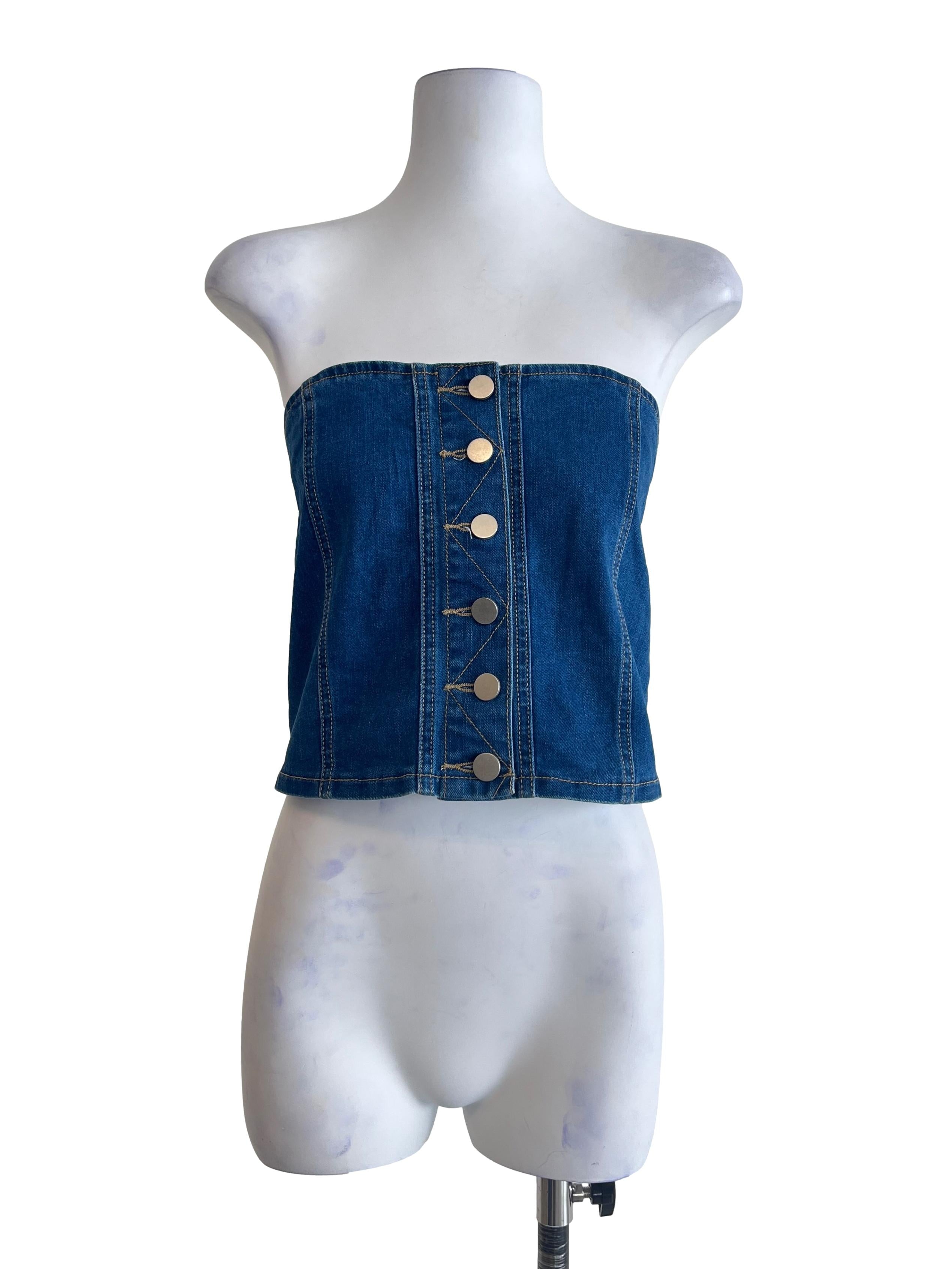 Navy Blue Strapless Denim Top