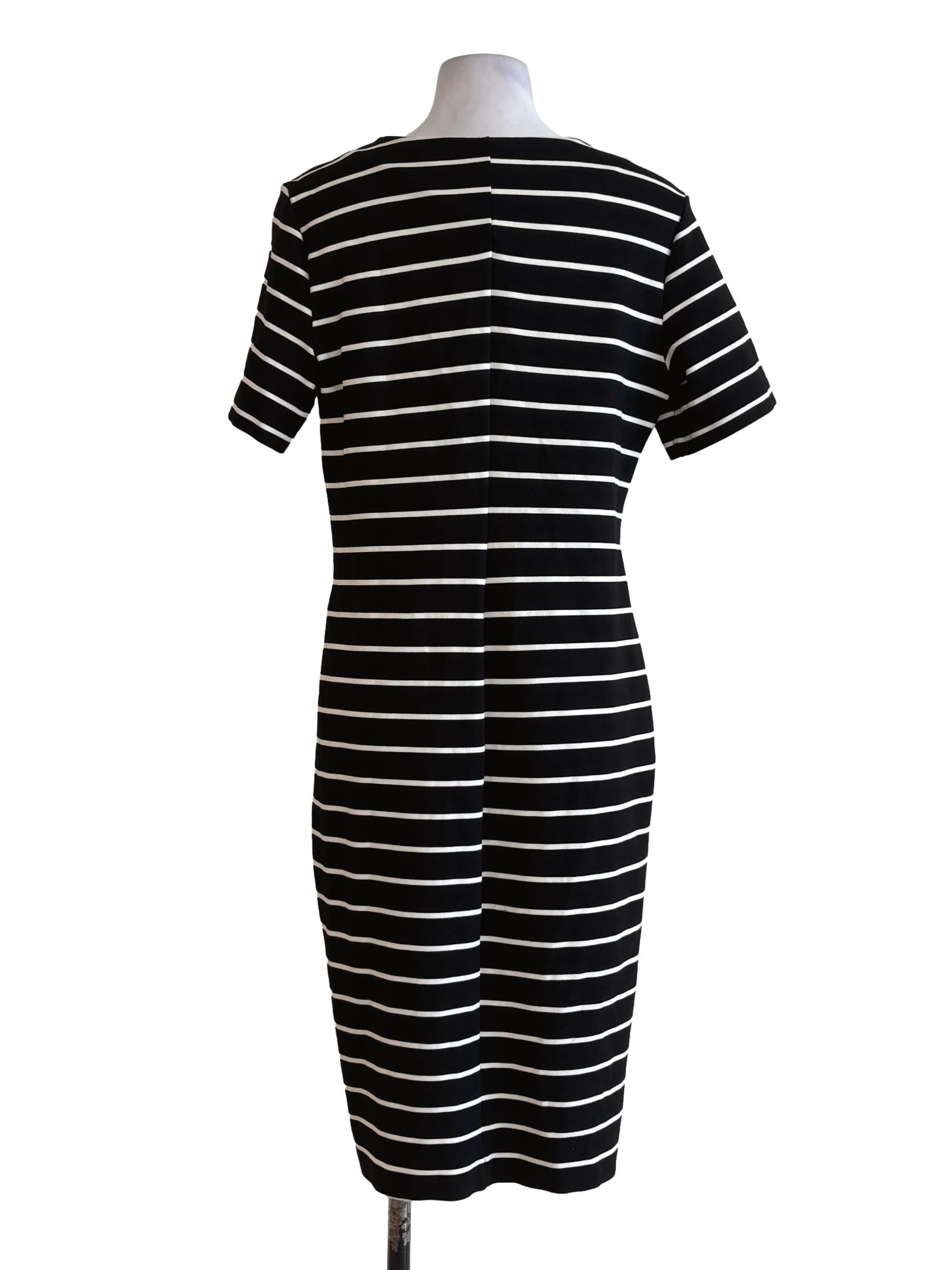 Black White Stripes Cotton Pencil Dress